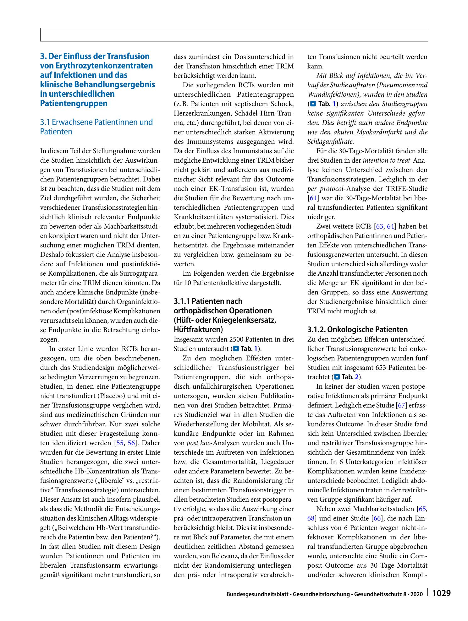 Vorschauseite 5: Wissenschaftliche Erläuterungen zur Stellungnahme Transfusionsassoziierte Immunmodulation (TRIM) des Arbeitskreises Blut vom 13. Februar 2020