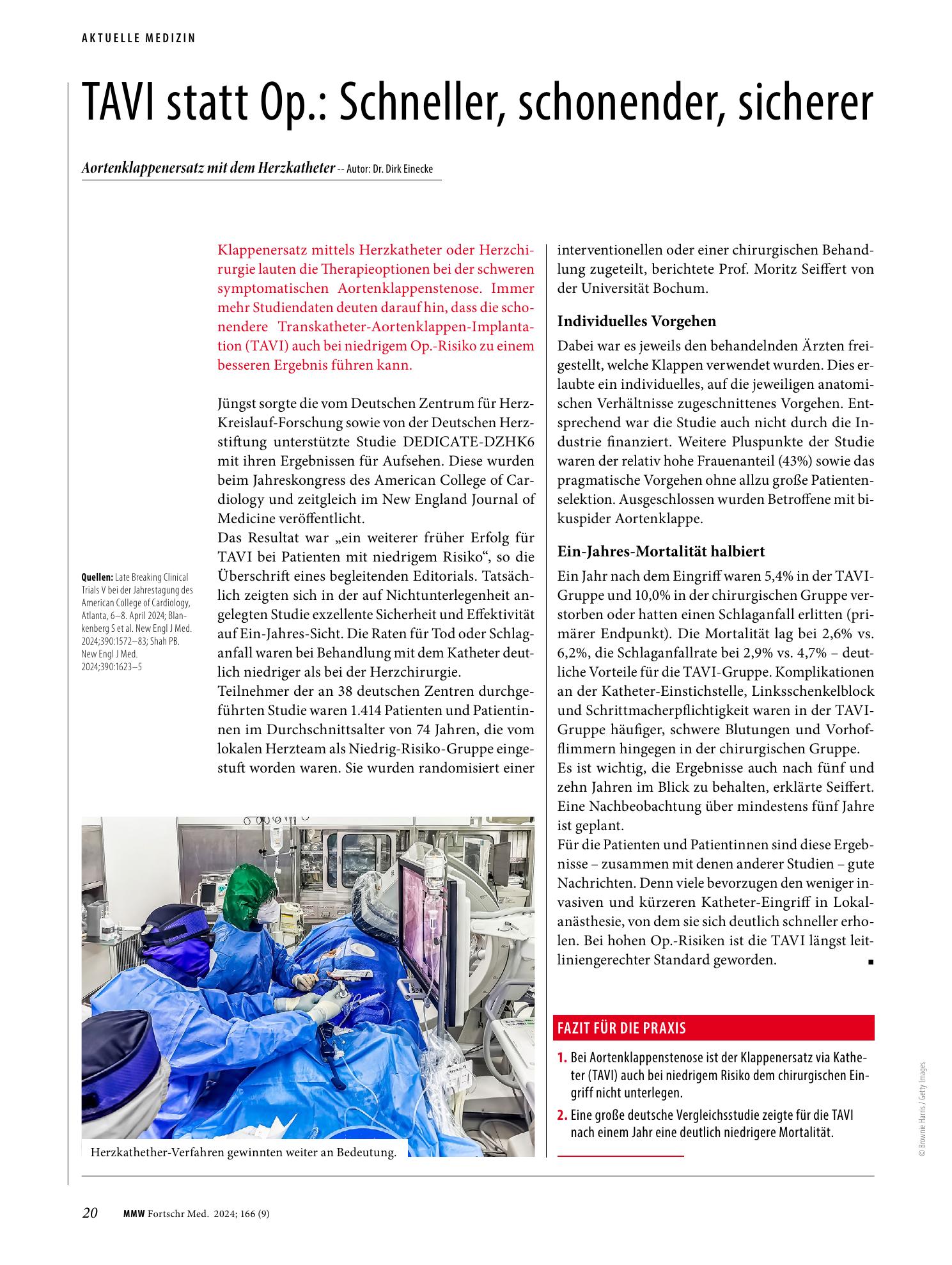 Vorschauseite 1: TAVI statt Op.: Schneller, schonender, sicherer