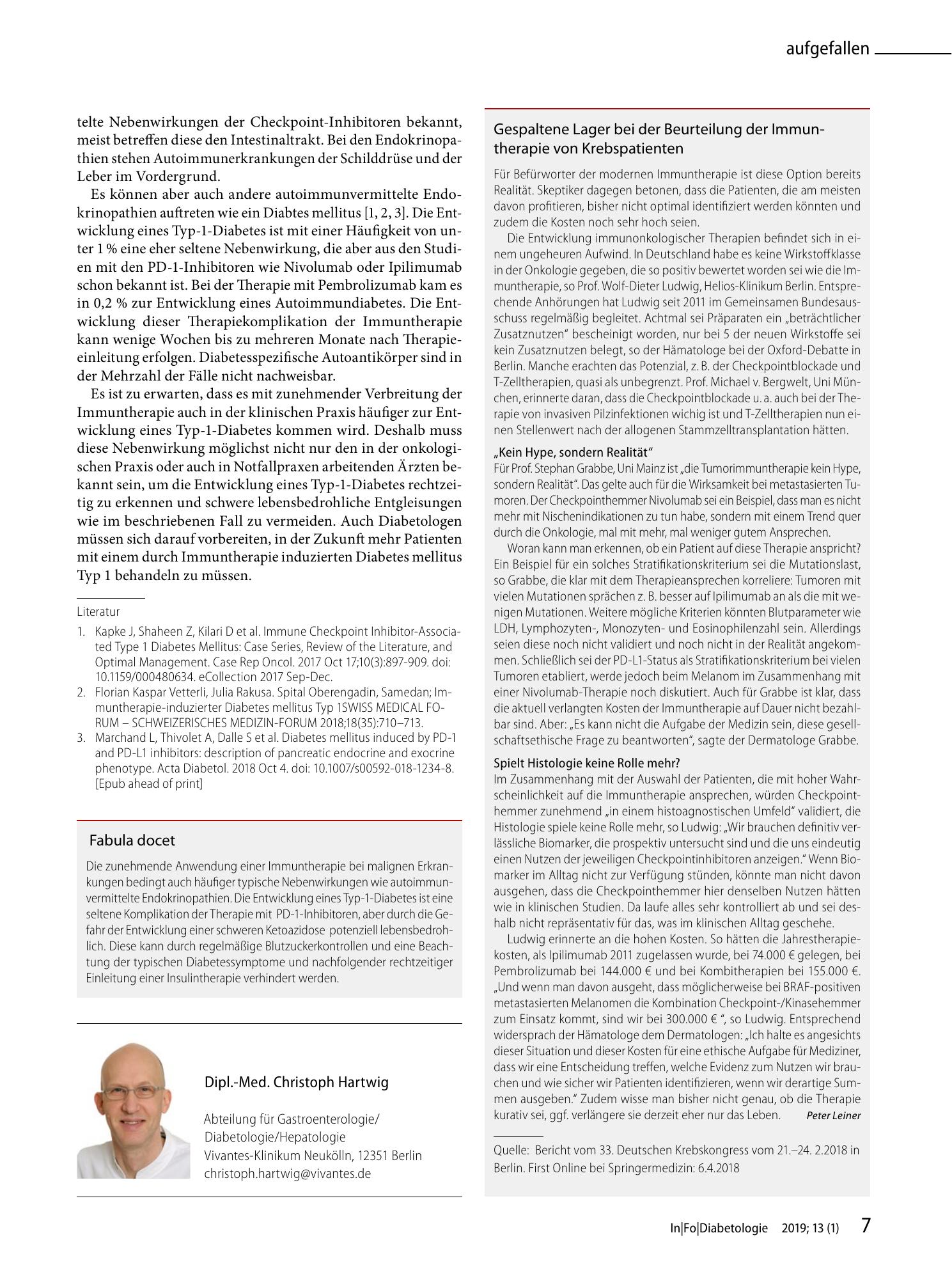 Vorschauseite 1: Gespaltene Lager bei der Beurteilung der Immun-therapie von Krebspatienten