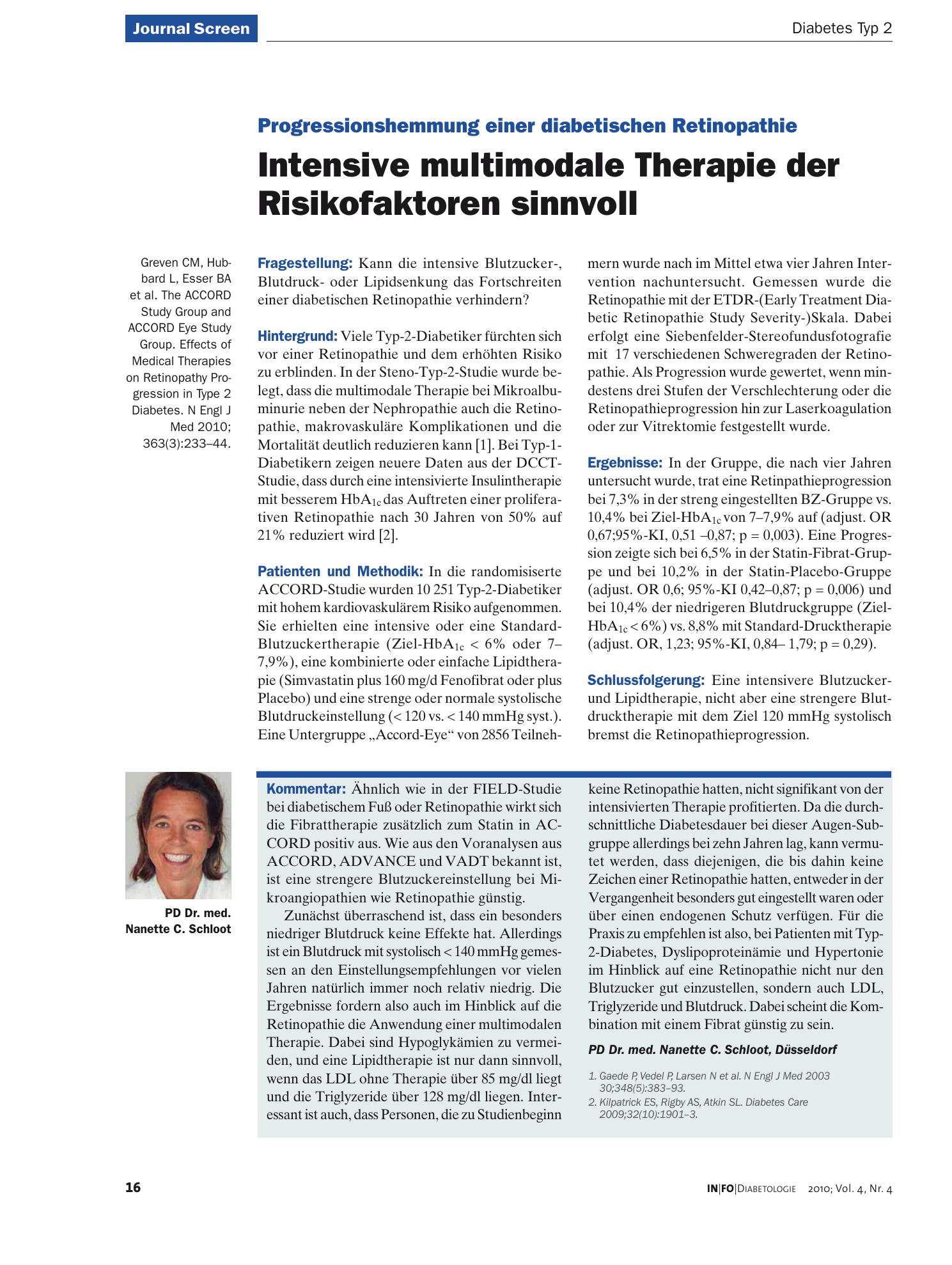 Vorschauseite 1: Intensive multimodale Therapie der Risikofaktoren sinnvoll
