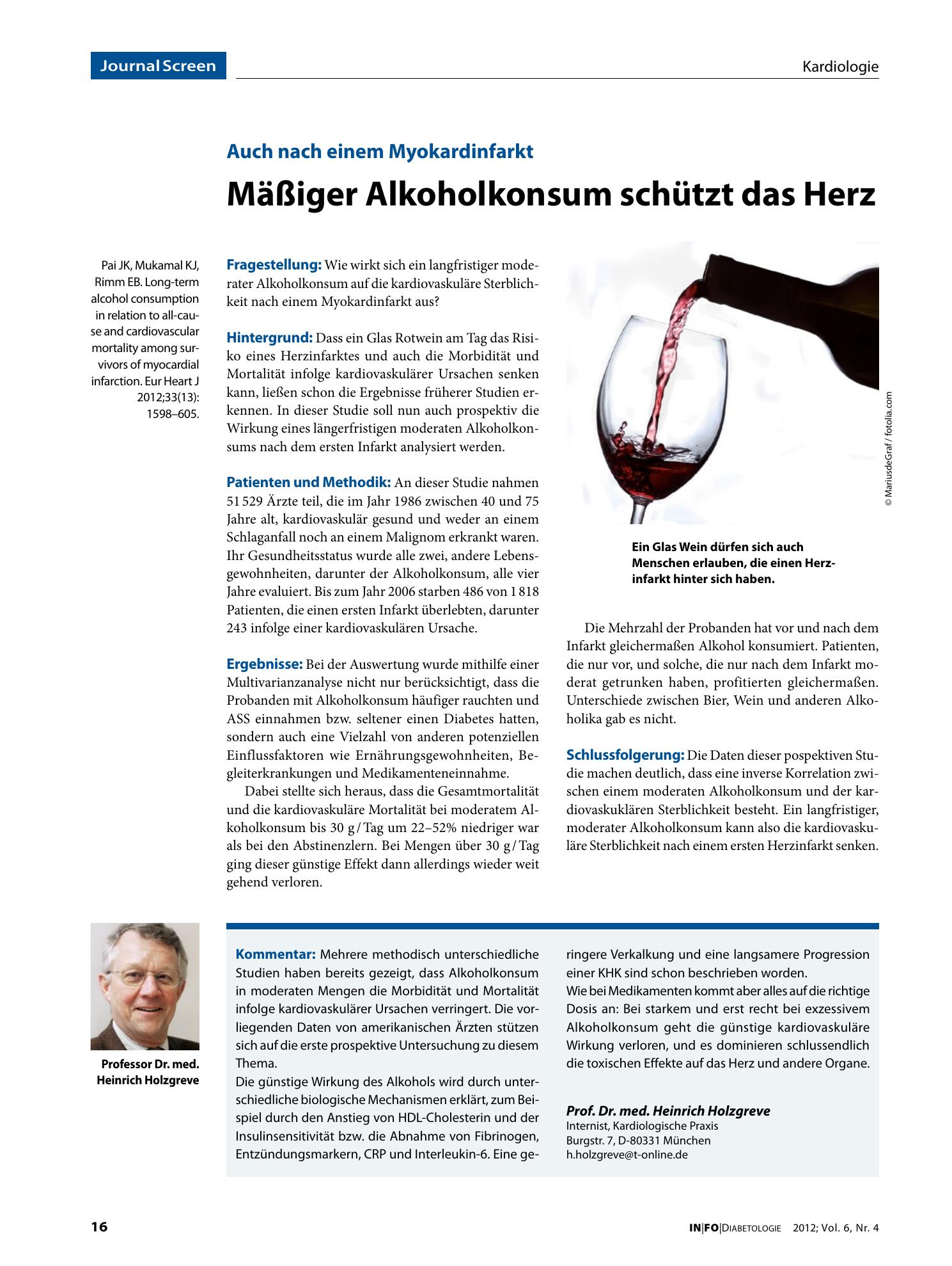 Vorschauseite 1: Mäßiger Alkoholkonsum schützt das Herz