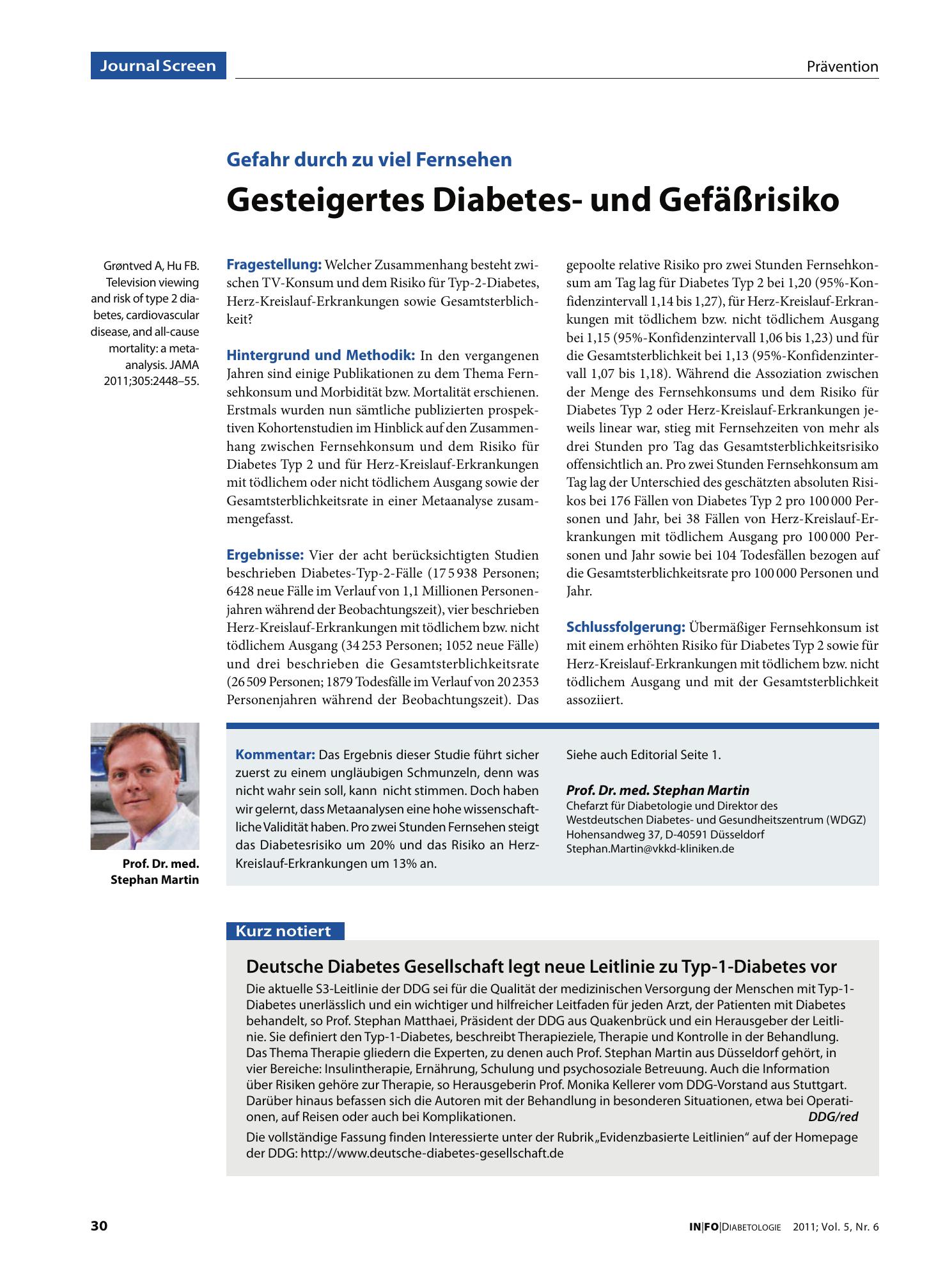 Vorschauseite 1: Deutsche Diabetes Gesellschaft legt neue Leitlinie zu Typ-1-Diabetes vor