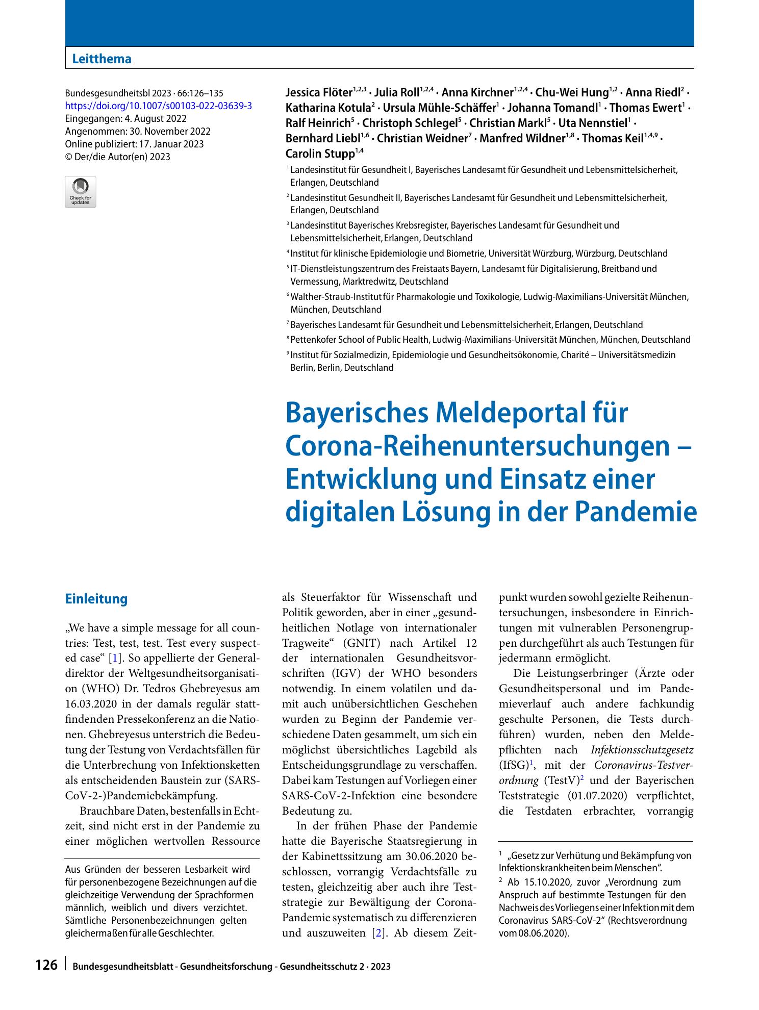 Vorschauseite 1: Bayerisches Meldeportal für Corona-Reihenuntersuchungen – Entwicklung und Einsatz einer digitalen Lösung in der Pandemie