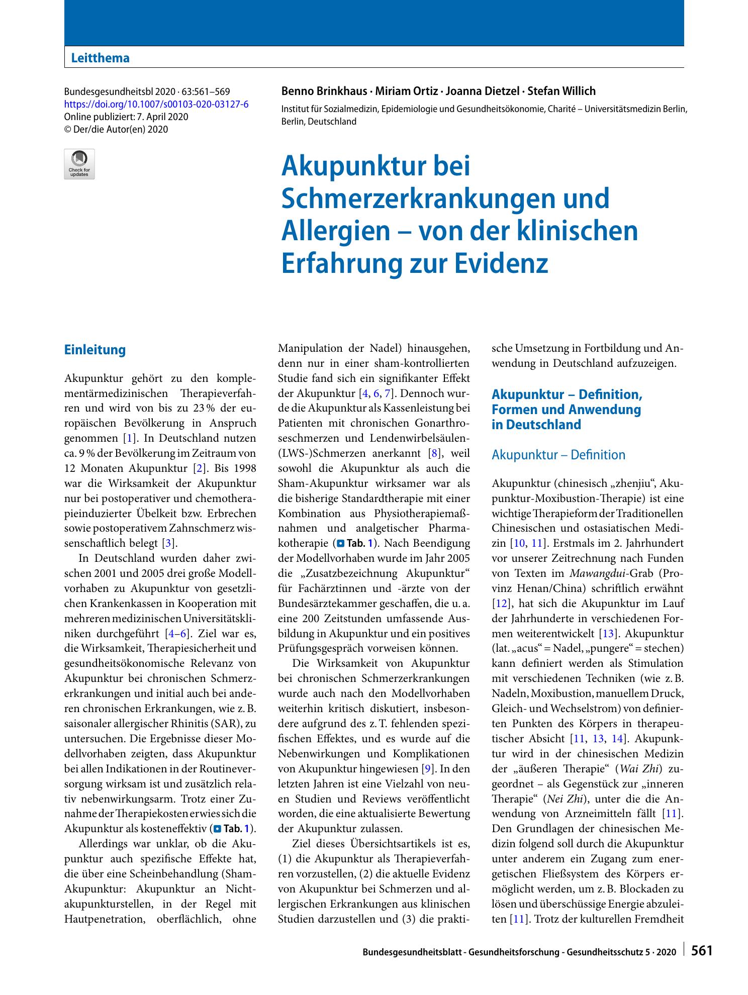 Vorschauseite 1: Akupunktur bei Schmerzerkrankungen und Allergien – von der klinischen Erfahrung zur Evidenz