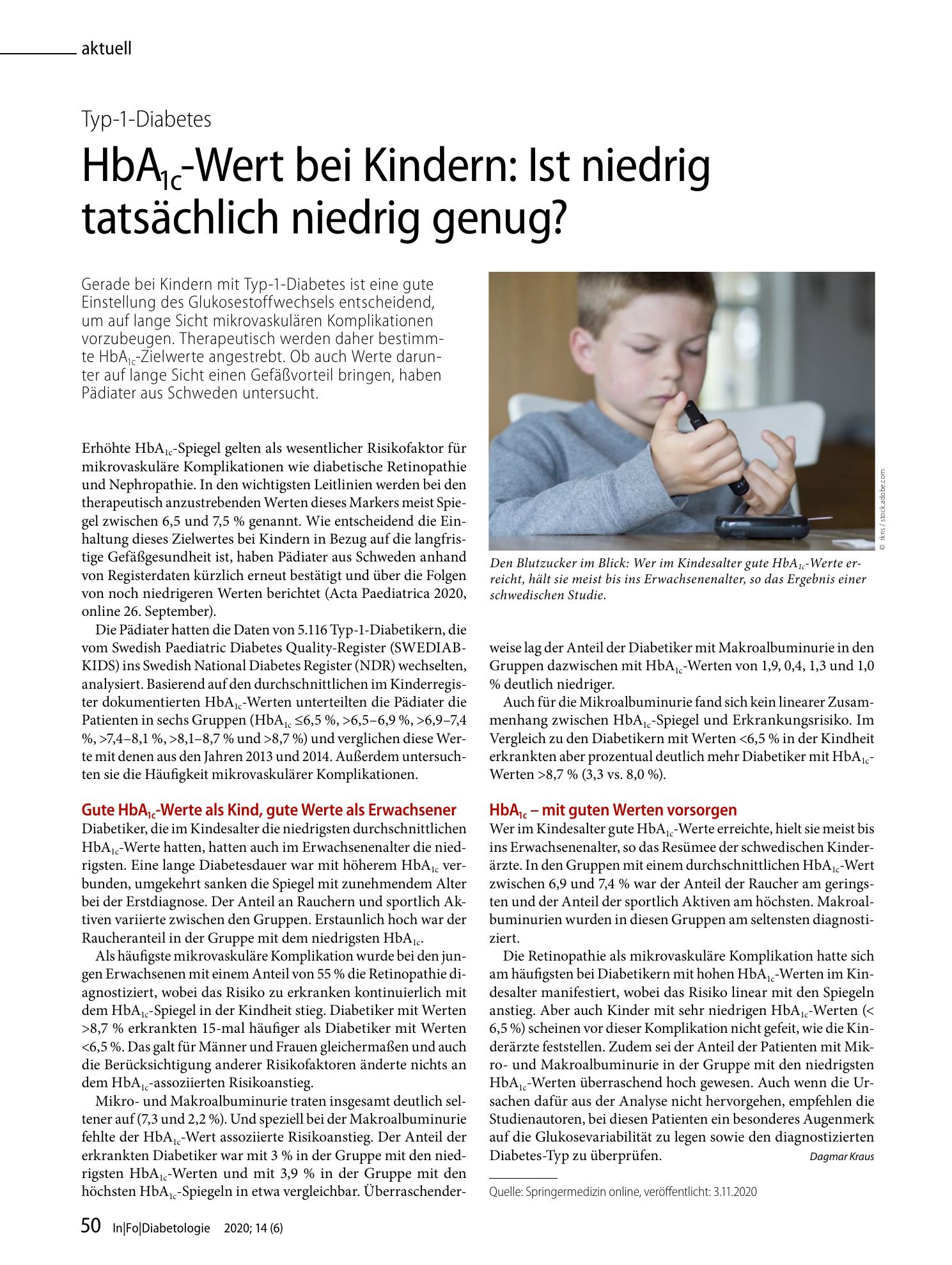 Vorschauseite 1: HbA1c-Wert bei Kindern: Ist niedrig tatsächlich niedrig genug?