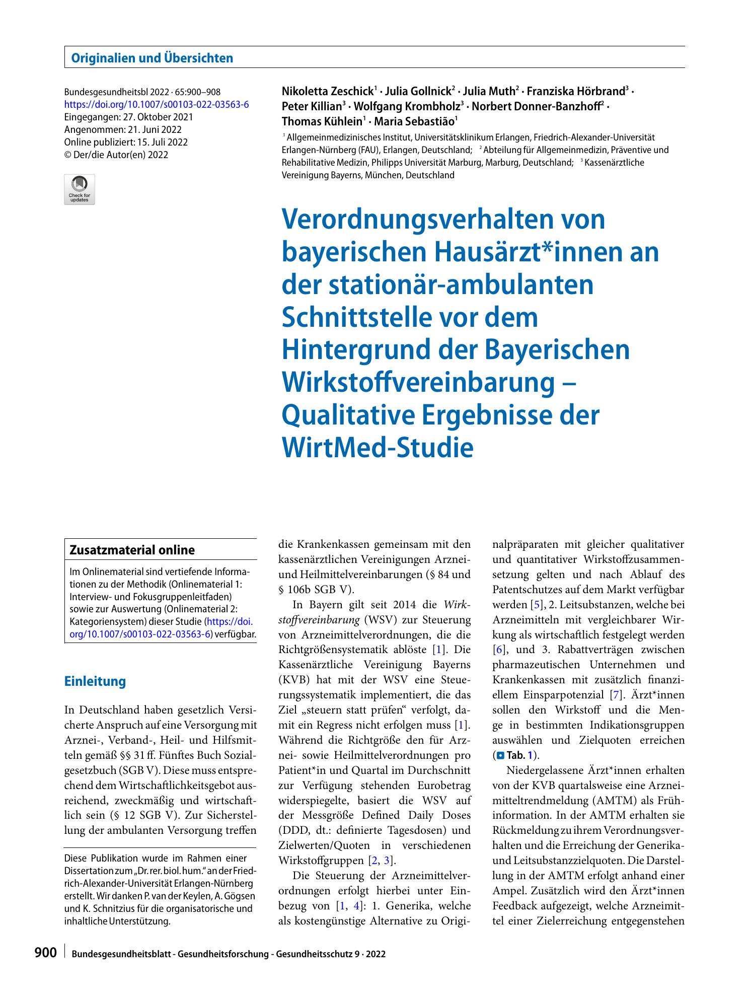 Vorschauseite 1: Verordnungsverhalten von bayerischen Hausärzt*innen an der stationär-ambulanten Schnittstelle vor dem Hintergrund der Bayerischen Wirkstoffvereinbarung – Qualitative Ergebnisse de…