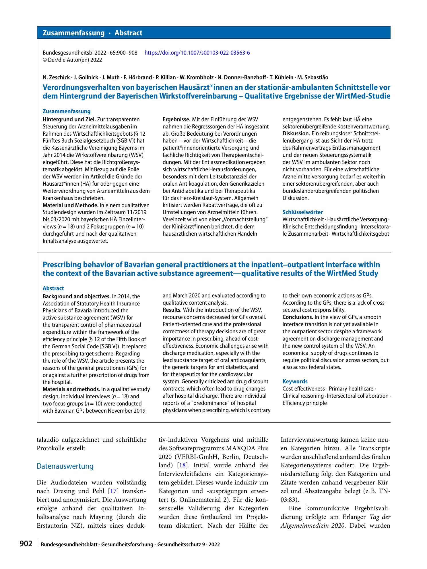 Vorschauseite 3: Verordnungsverhalten von bayerischen Hausärzt*innen an der stationär-ambulanten Schnittstelle vor dem Hintergrund der Bayerischen Wirkstoffvereinbarung – Qualitative Ergebnisse de…