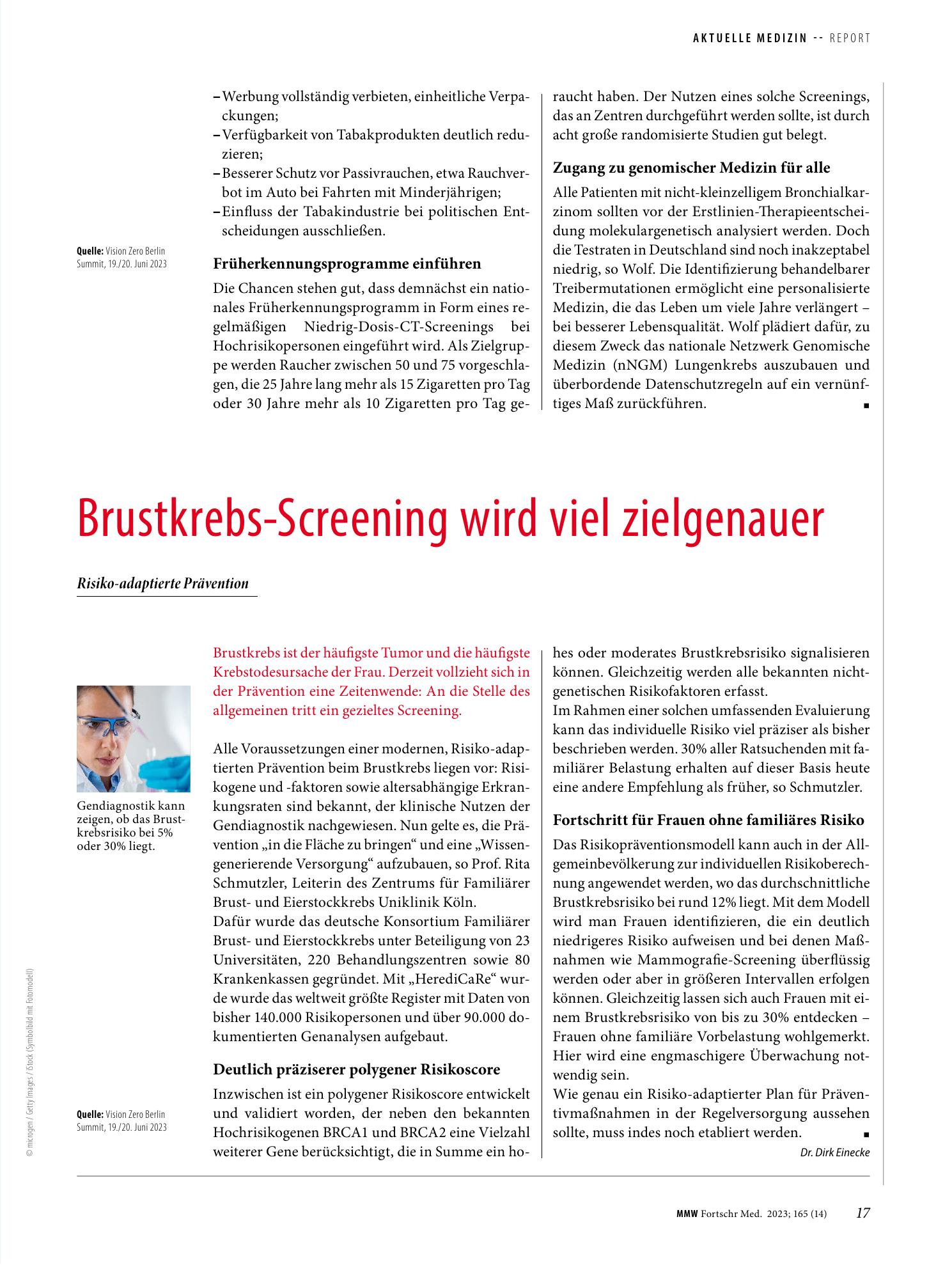 Vorschauseite 1: Brustkrebs-Screening wird viel zielgenauer