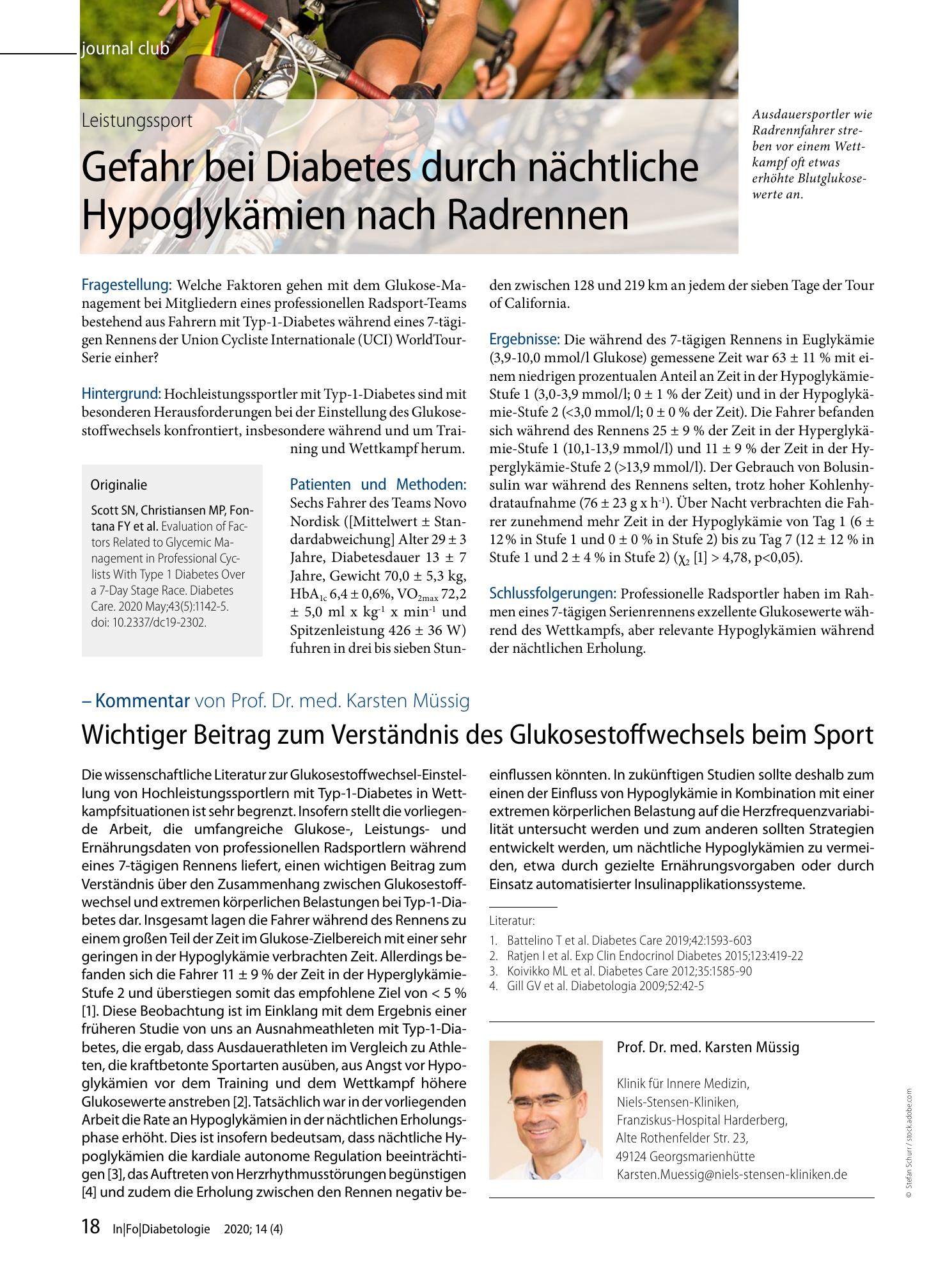 Vorschauseite 1: Gefahr bei Diabetes durch nächtliche Hypoglykämien nach Radrennen