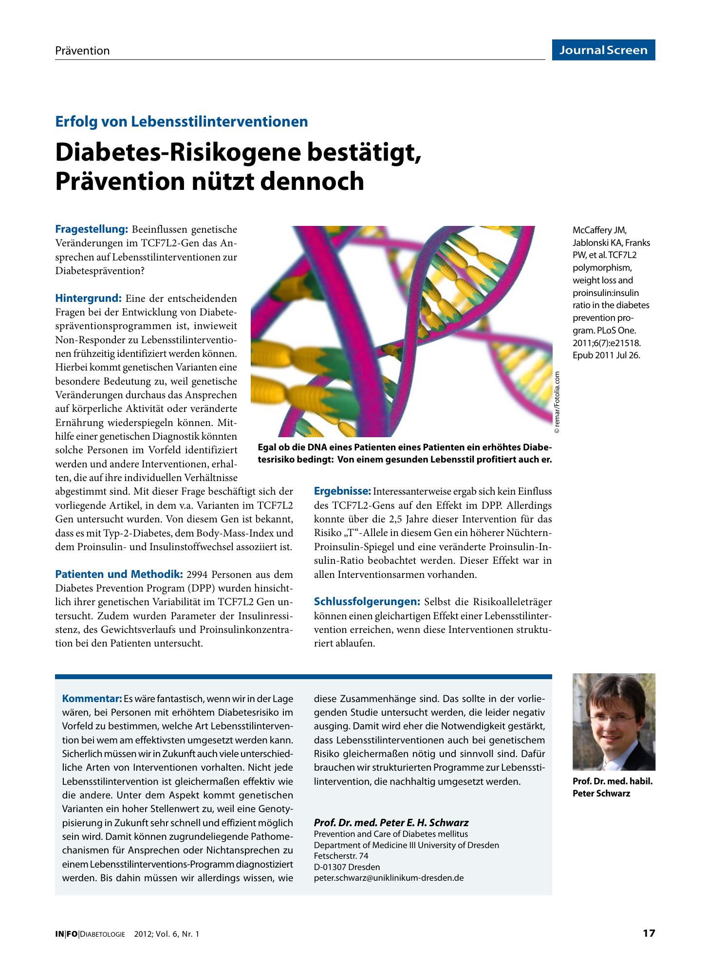 Vorschauseite 1: Diabetes-Risikogene bestätigt, Prävention nützt dennoch