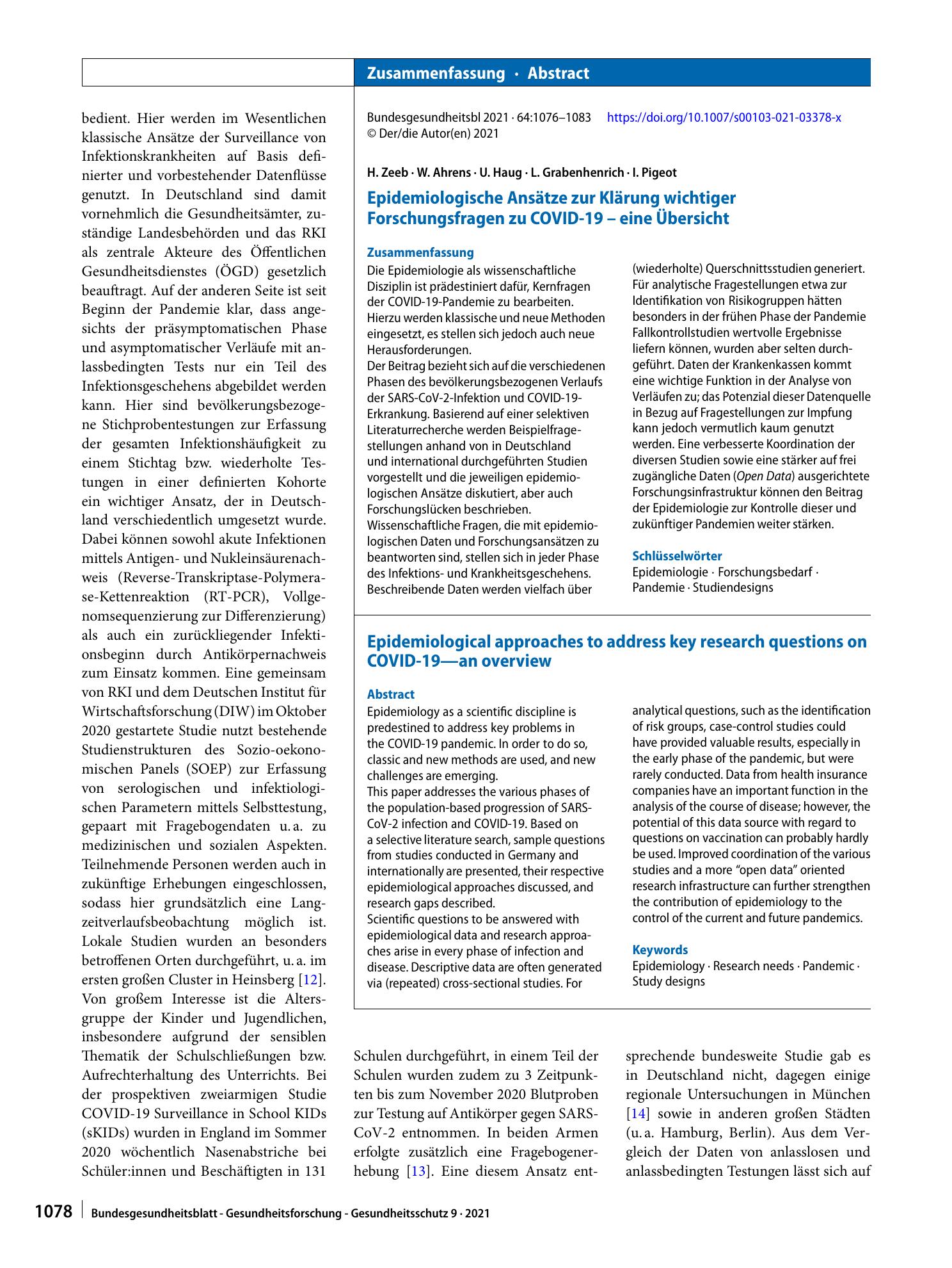 Vorschauseite 3: Epidemiologische Ansätze zur Klärung wichtiger Forschungsfragen zu COVID-19 – eine Übersicht
