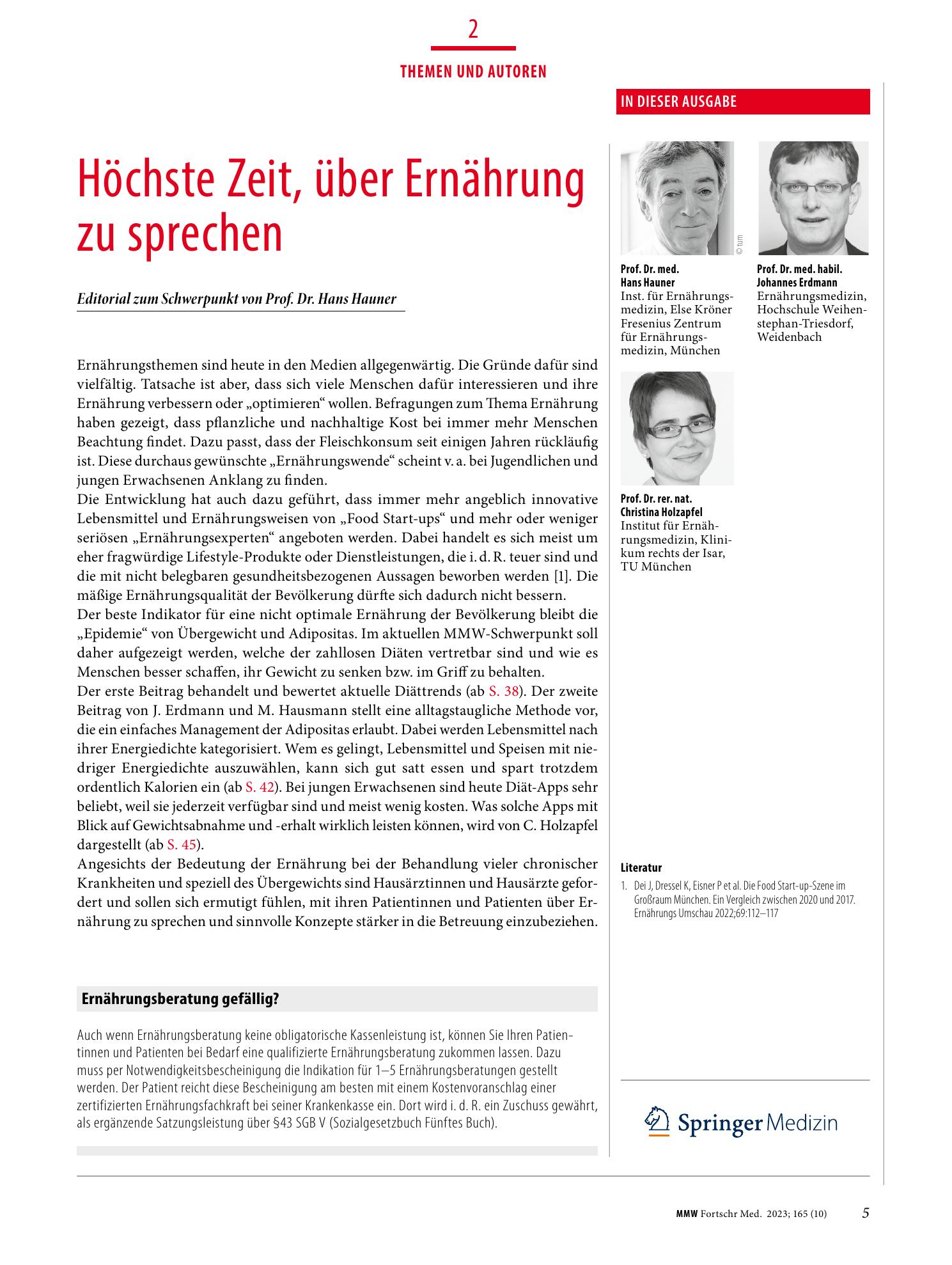 Vorschauseite 1: Höchste Zeit, über Ernährung zu sprechen
