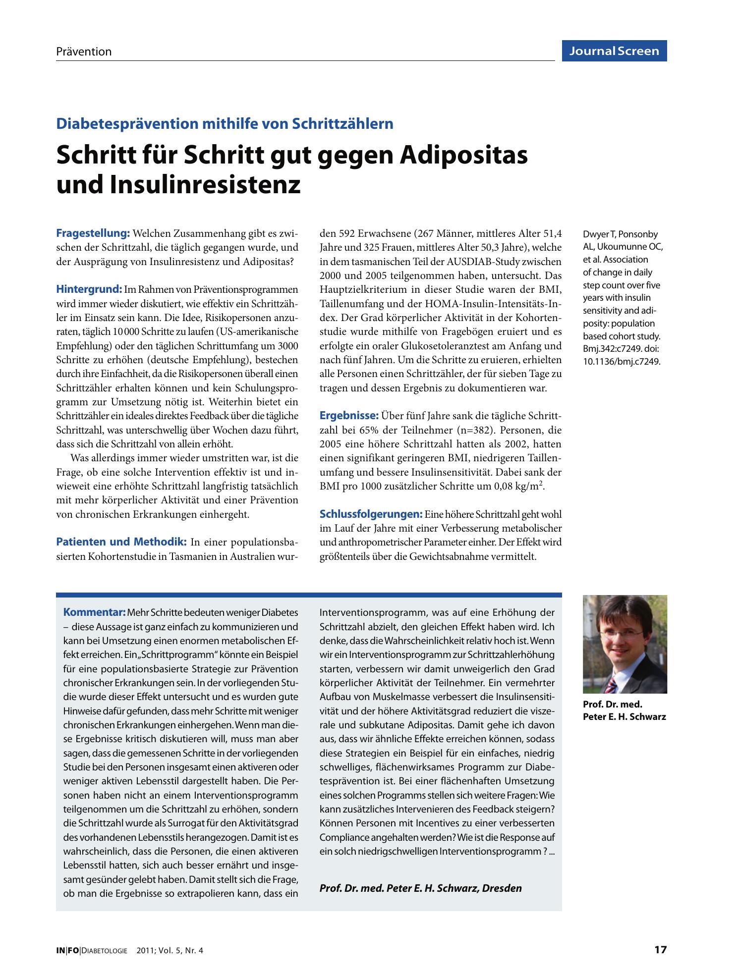 Vorschauseite 1: Schritt für Schritt gut gegen Adipositas und Insulinresistenz