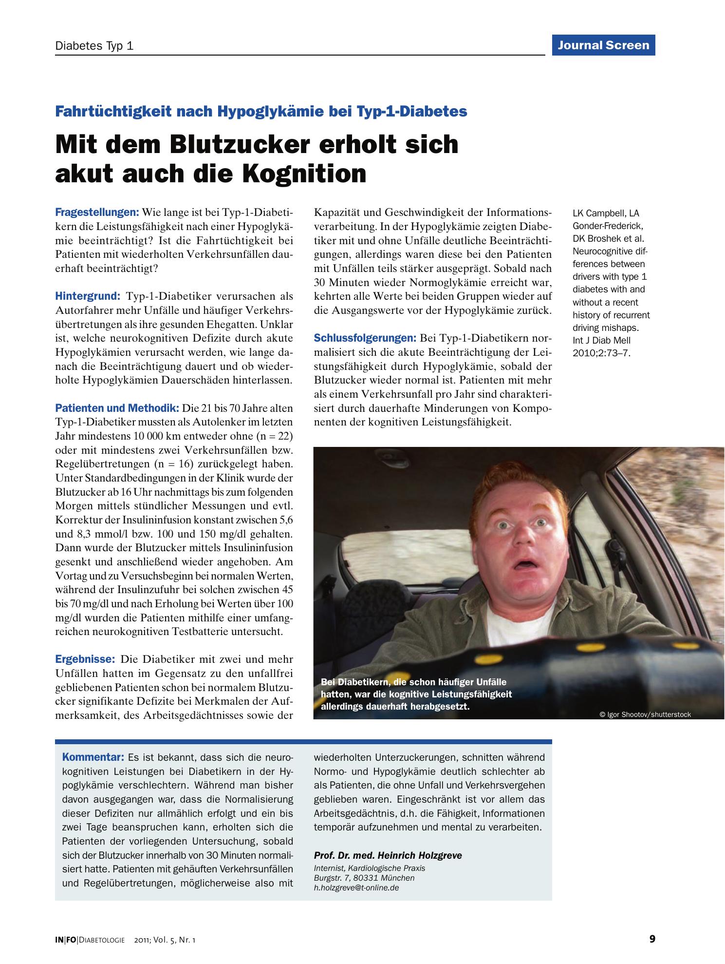 Vorschauseite 1: Mit dem Blutzucker erholt sich akut auch die Kognition