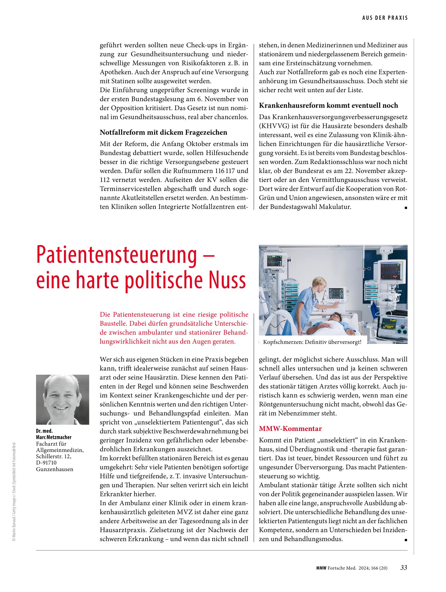 Vorschauseite 1: Patientensteuerung - eine harte politische Nuss