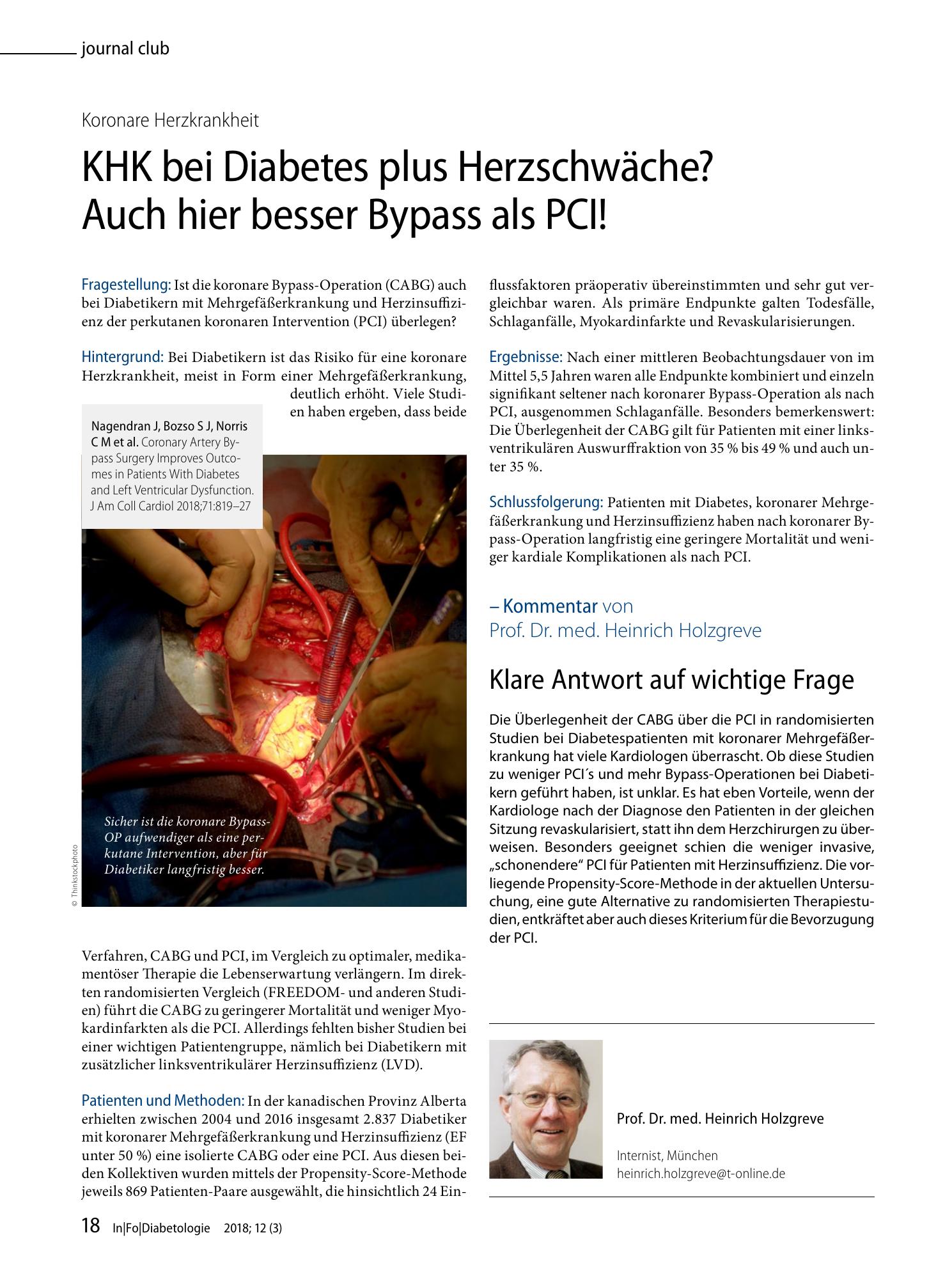 Vorschauseite 1: KHK bei Diabetes plus Herzschwäche? Auch hier besser Bypass als PCI!