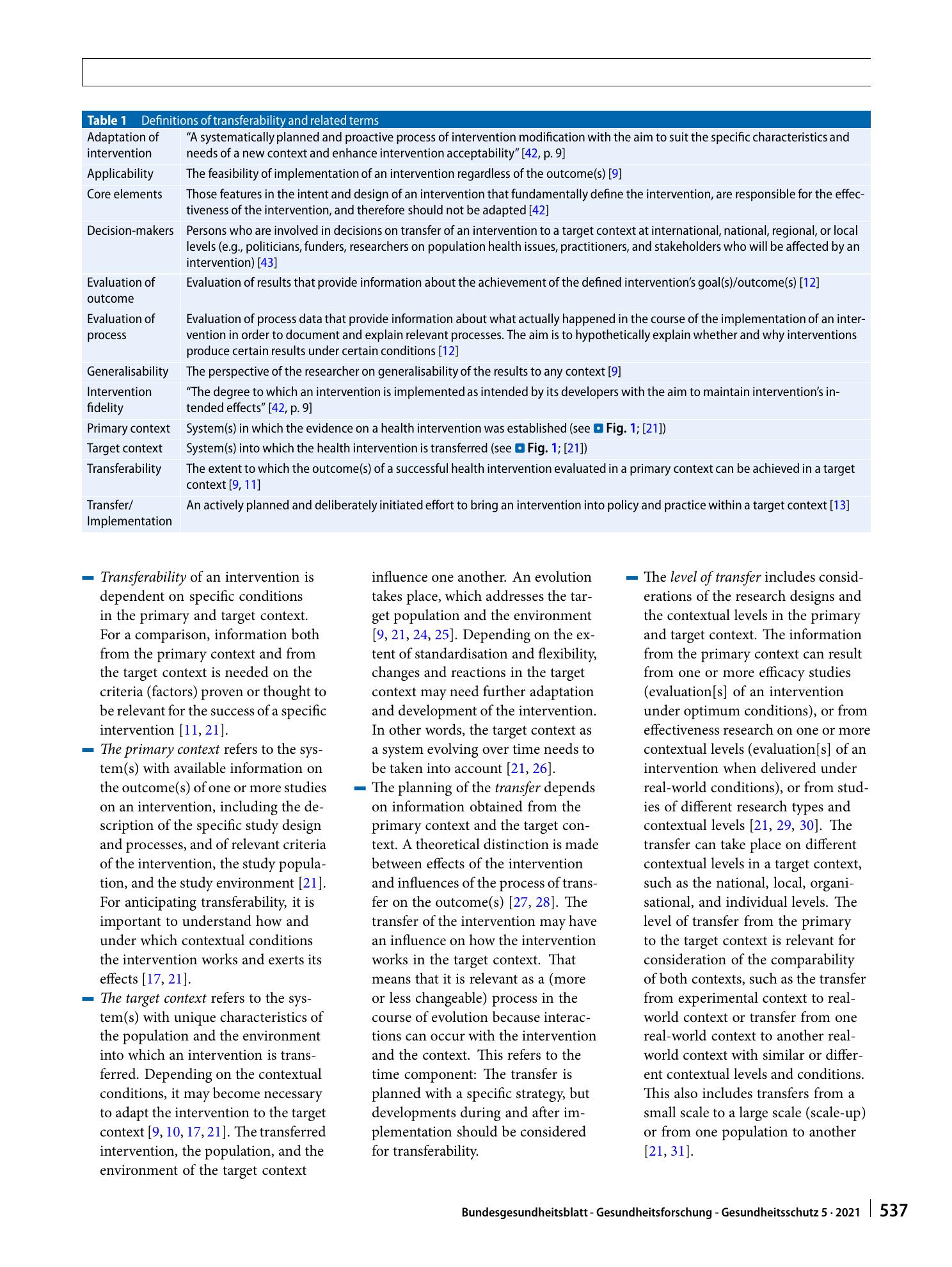 Vorschauseite 4: Implementation of evidence-based health promotion and disease prevention interventions: theoretical and practical implications of the concept of transferability for decision-makin…