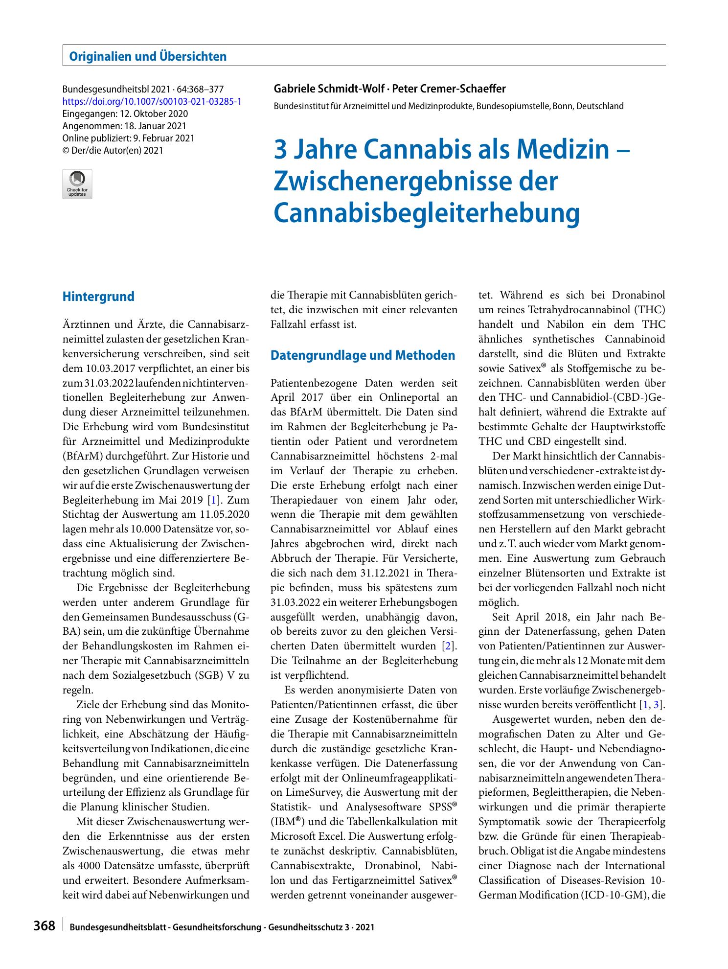 Vorschauseite 1: 3 Jahre Cannabis als Medizin – Zwischenergebnisse der Cannabisbegleiterhebung