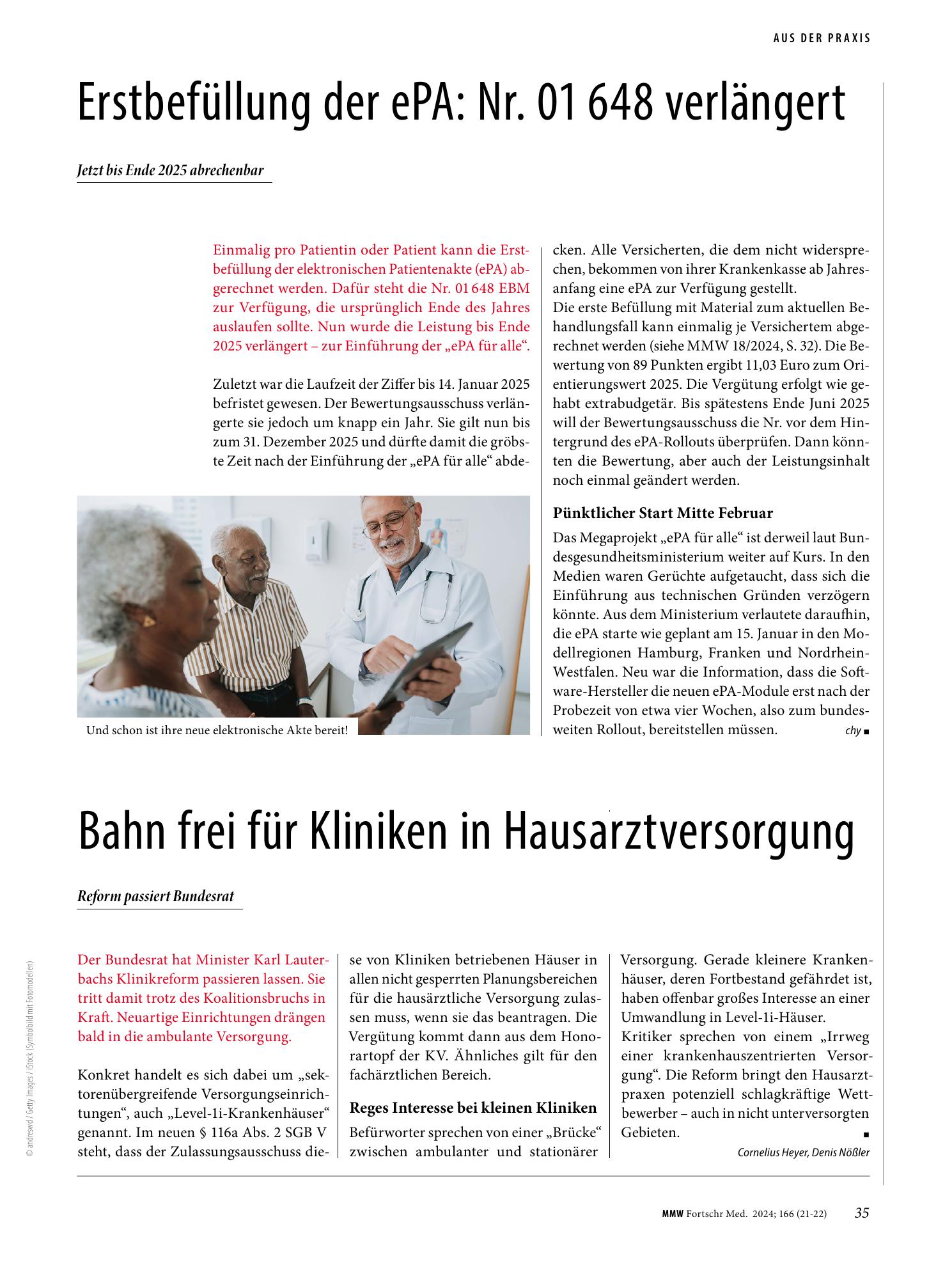 Vorschauseite 1: Erstbefüllung der ePA: Nr. 01 648 verlängert