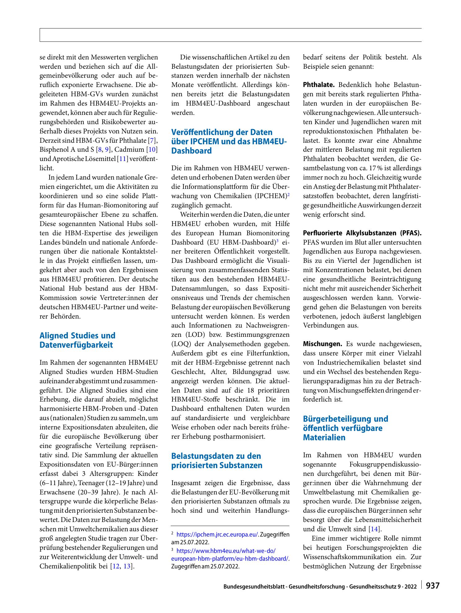 Vorschauseite 2: Human-Biomonitoring für Europa (HBM4EU) – erste Einblicke in die Ergebnisse der Initiative