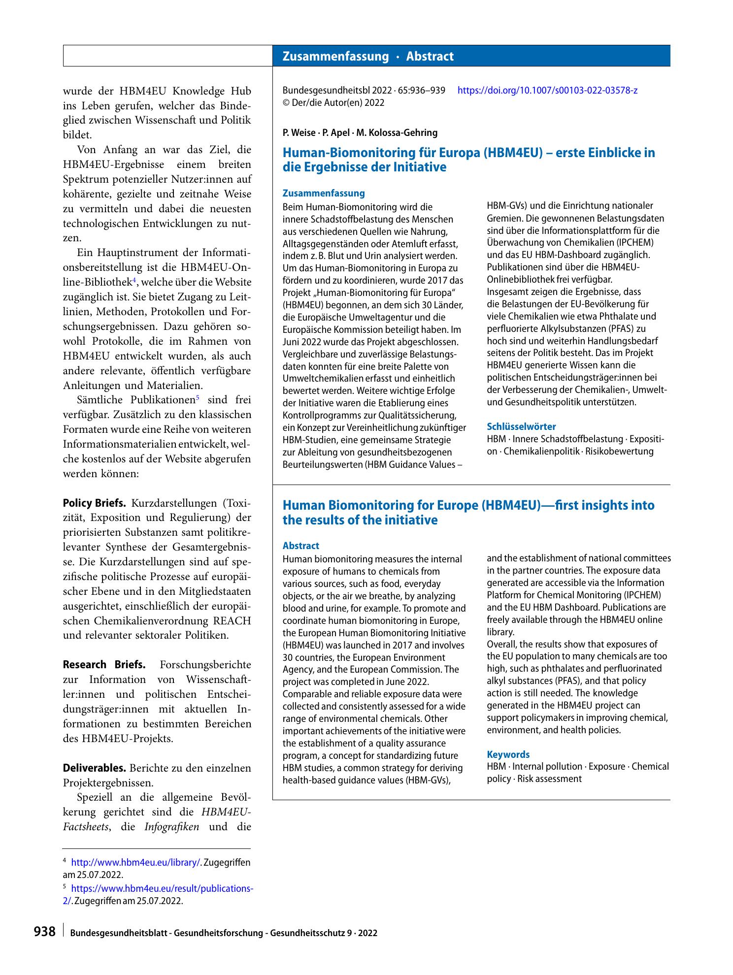 Vorschauseite 3: Human-Biomonitoring für Europa (HBM4EU) – erste Einblicke in die Ergebnisse der Initiative