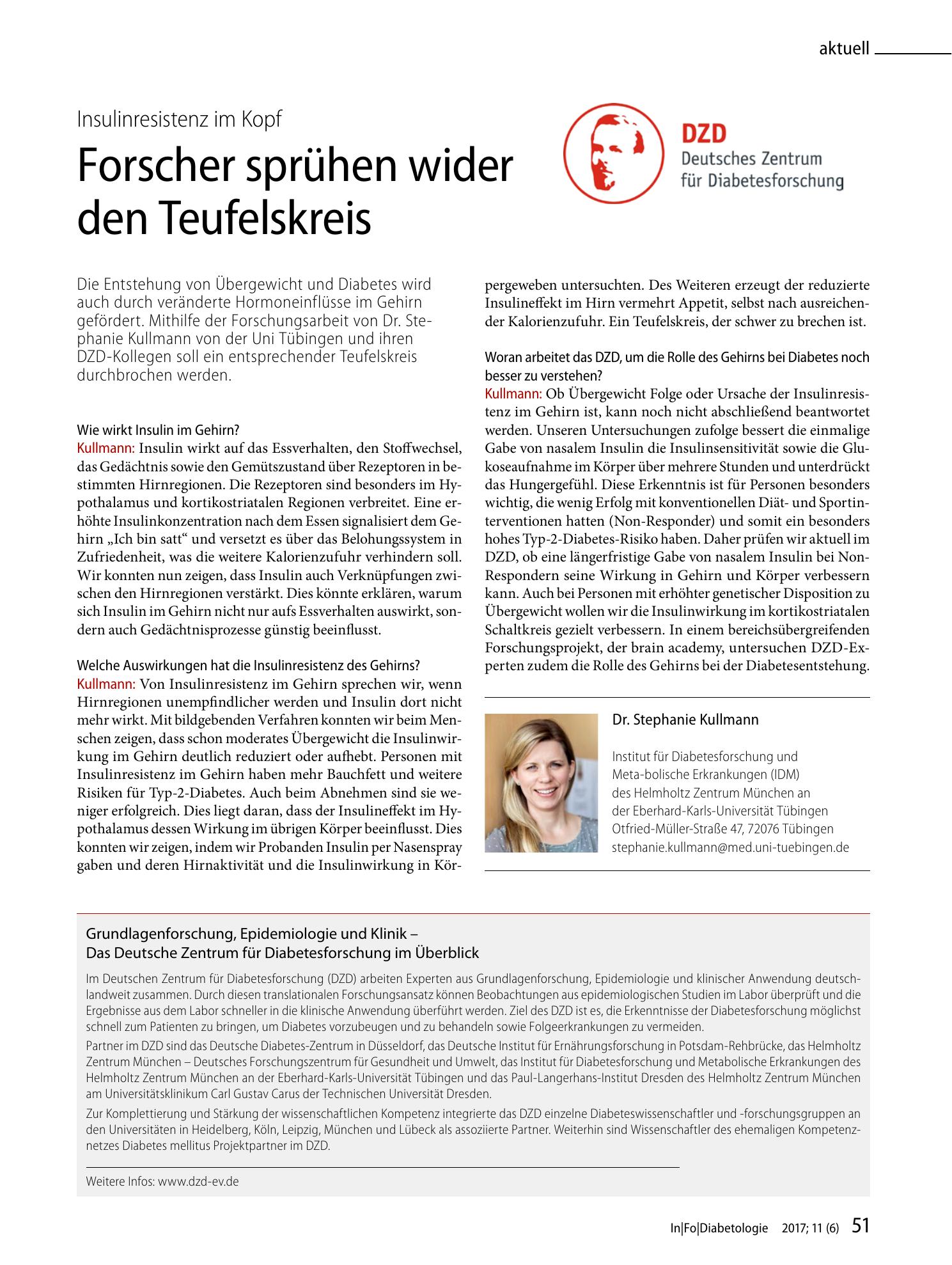 Vorschauseite 1: Grundlagenforschung, Epidemiologie und Klinik — Das Deutsche Zentrum für Diabetesforschung im Überblick