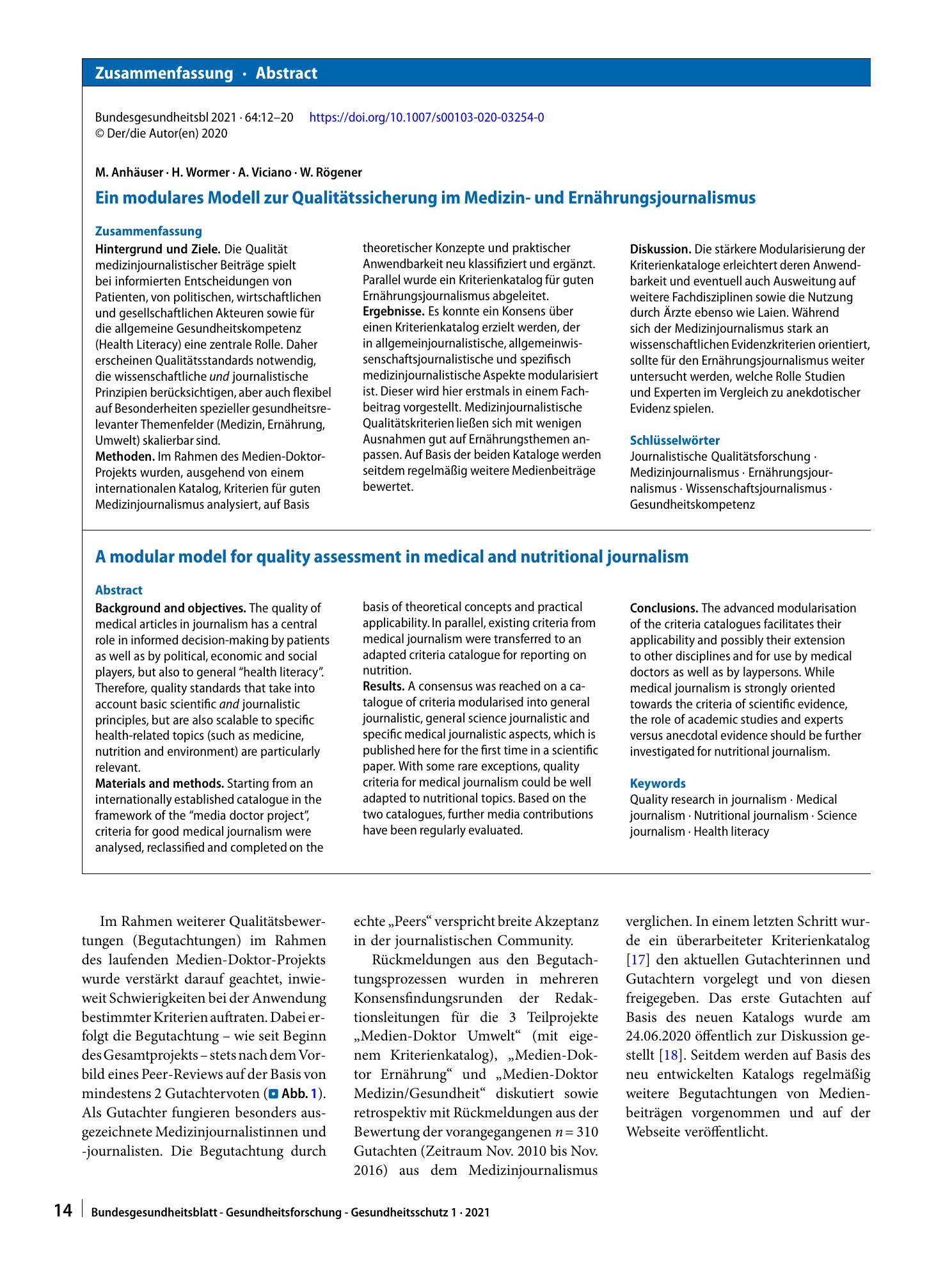 Vorschauseite 3: Ein modulares Modell zur Qualitätssicherung im Medizin- und Ernährungsjournalismus