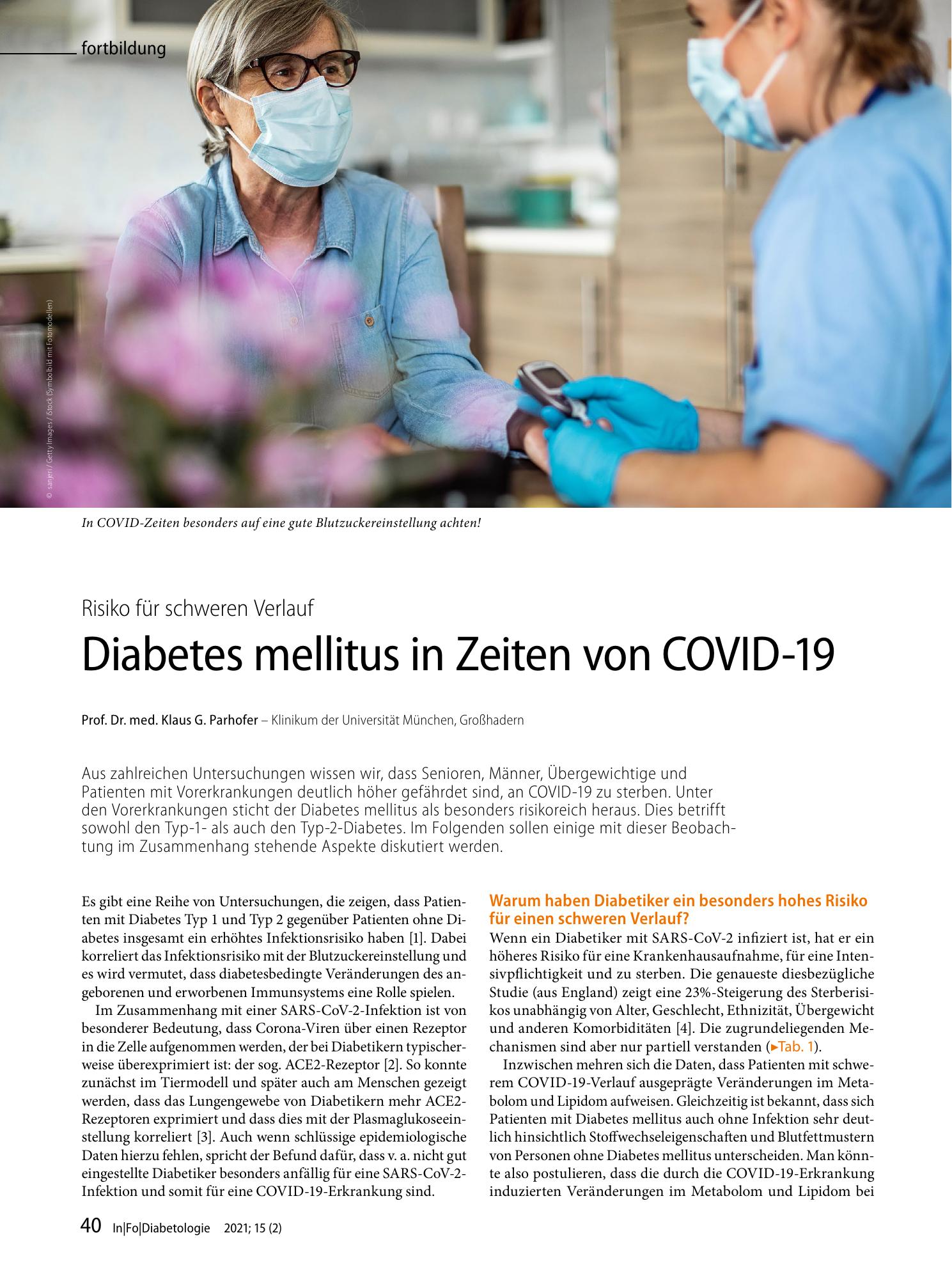 Vorschauseite 1: Diabetes mellitus in Zeiten von COVID-19