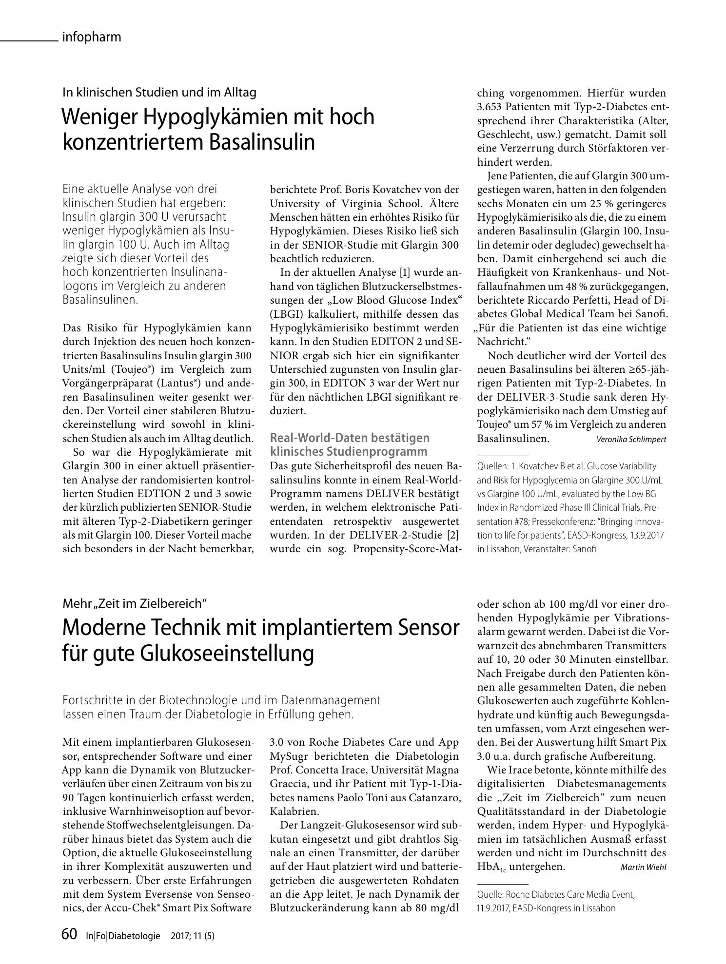 Vorschauseite 1: Weniger Hypoglykämien mit hoch konzentriertem Basalinsulin