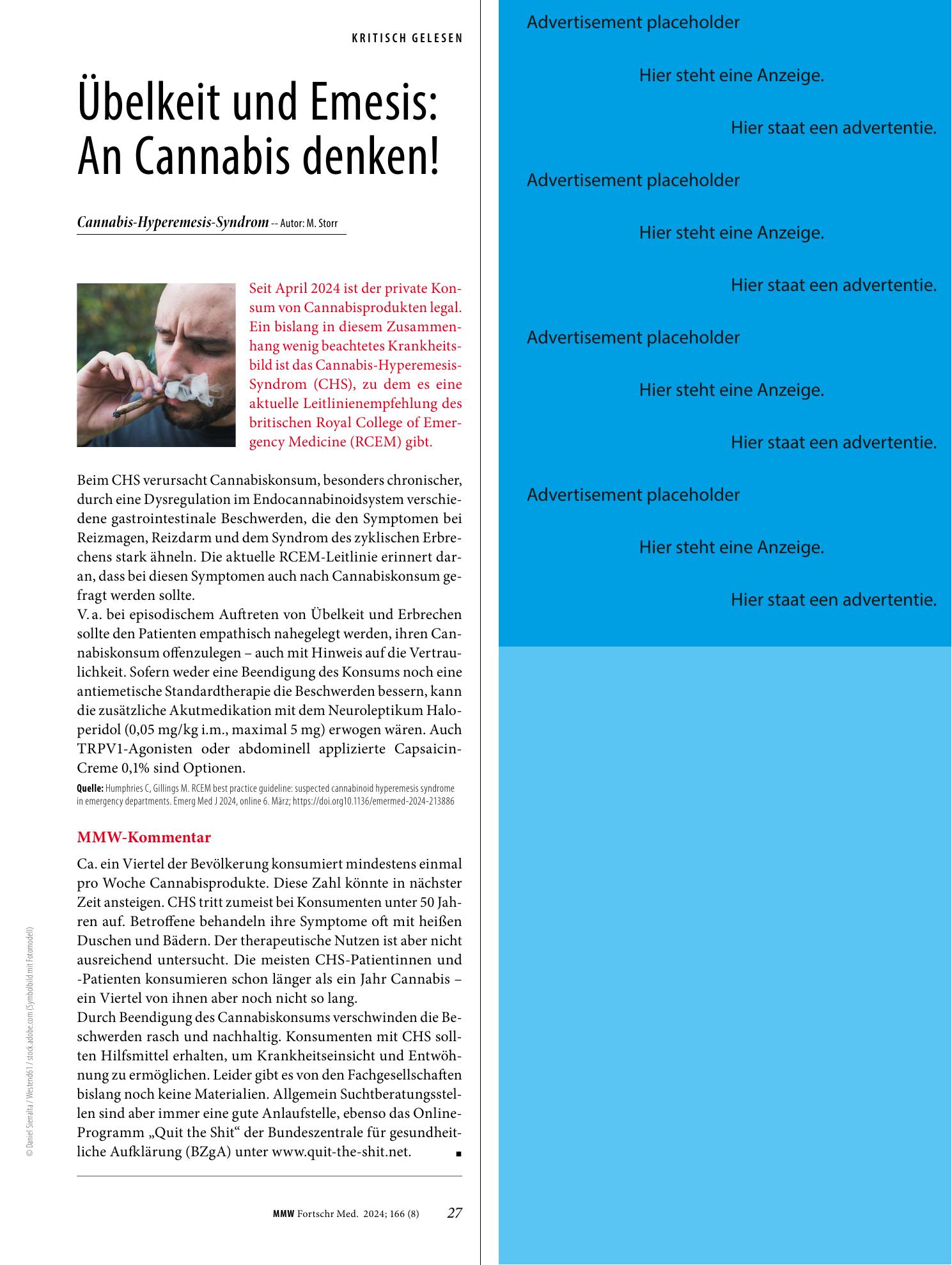 Vorschauseite 1: Übelkeit und Emesis: An Cannabis denken!