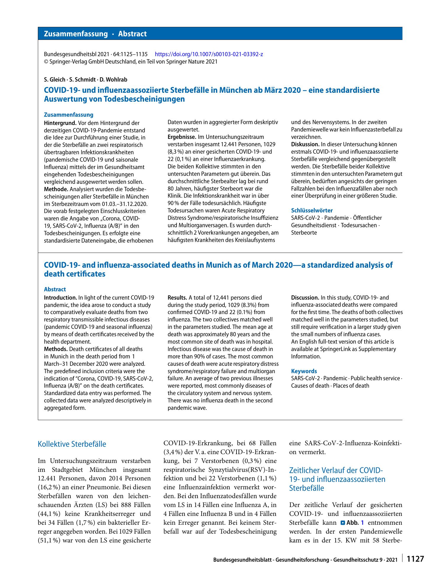 Vorschauseite 3: COVID-19- und influenzaassoziierte Sterbefälle in München ab März 2020 – eine standardisierte Auswertung von Todesbescheinigungen
