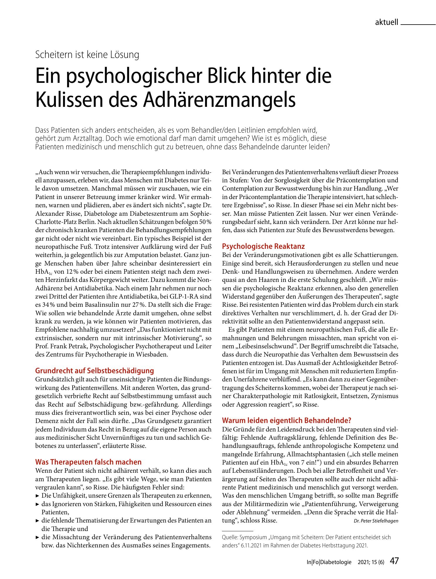 Vorschauseite 1: Ein psychologischer Blick hinter die Kulissen des Adhärenzmangels