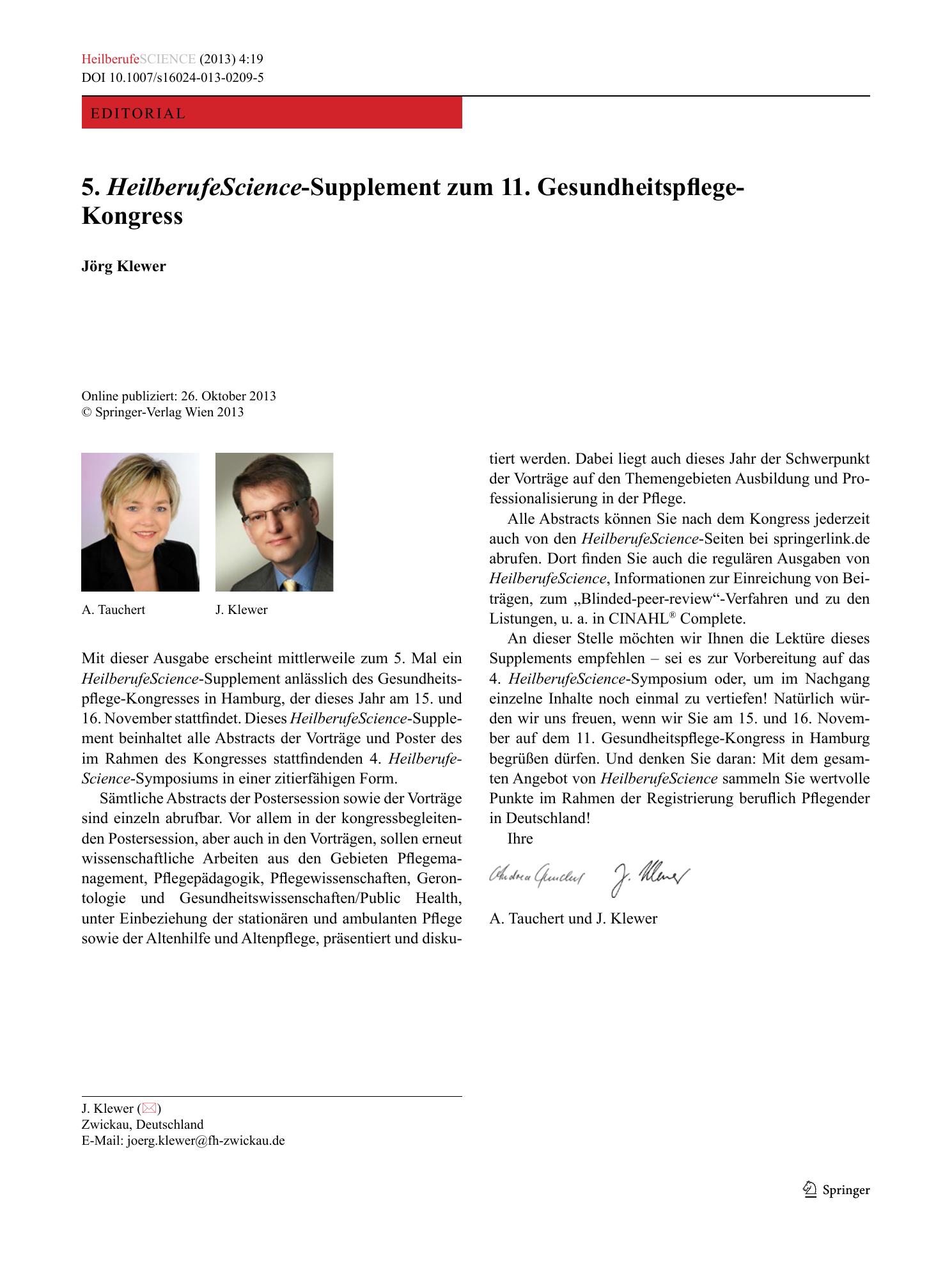 Vorschauseite 1: 5. HeilberufeScience-Supplement zum 11. Gesundheitspflege-Kongress