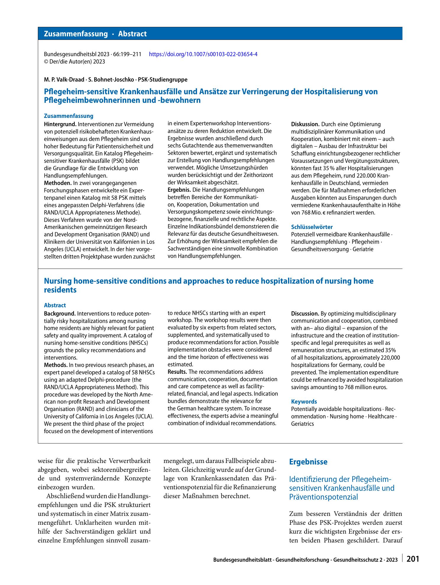 Vorschauseite 3: Pflegeheim-sensitive Krankenhausfälle und Ansätze zur Verringerung der Hospitalisierung von Pflegeheimbewohnerinnen und -bewohnern