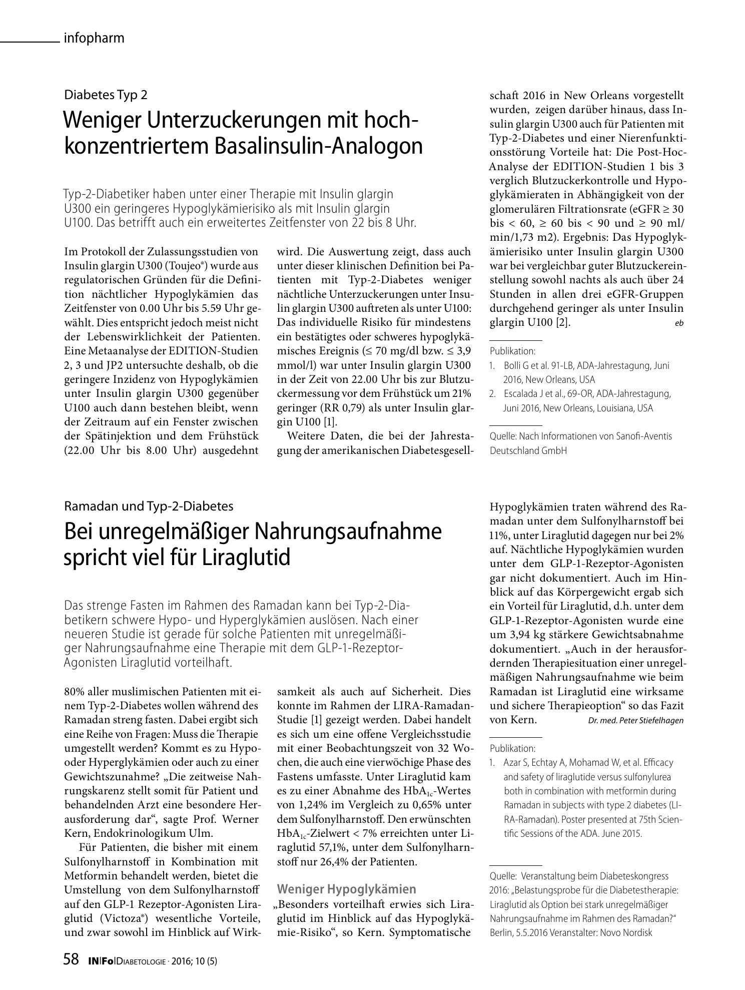 Vorschauseite 1: Weniger Unterzuckerungen mit hochkonzentriertem Basalinsulin-Analogon