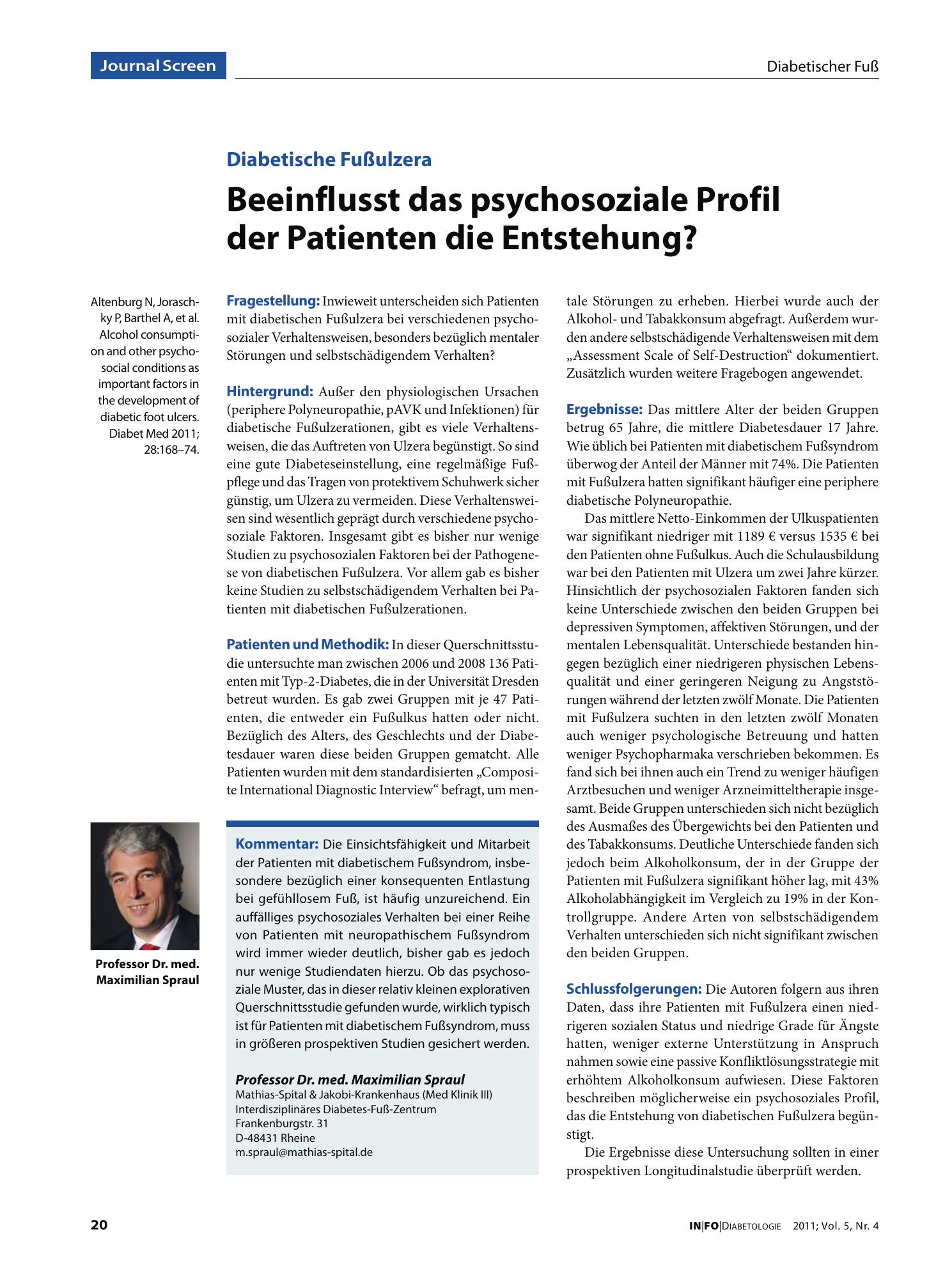 Vorschauseite 1: Beeinflusst das psychosoziale Profil der Patienten die Entstehung?