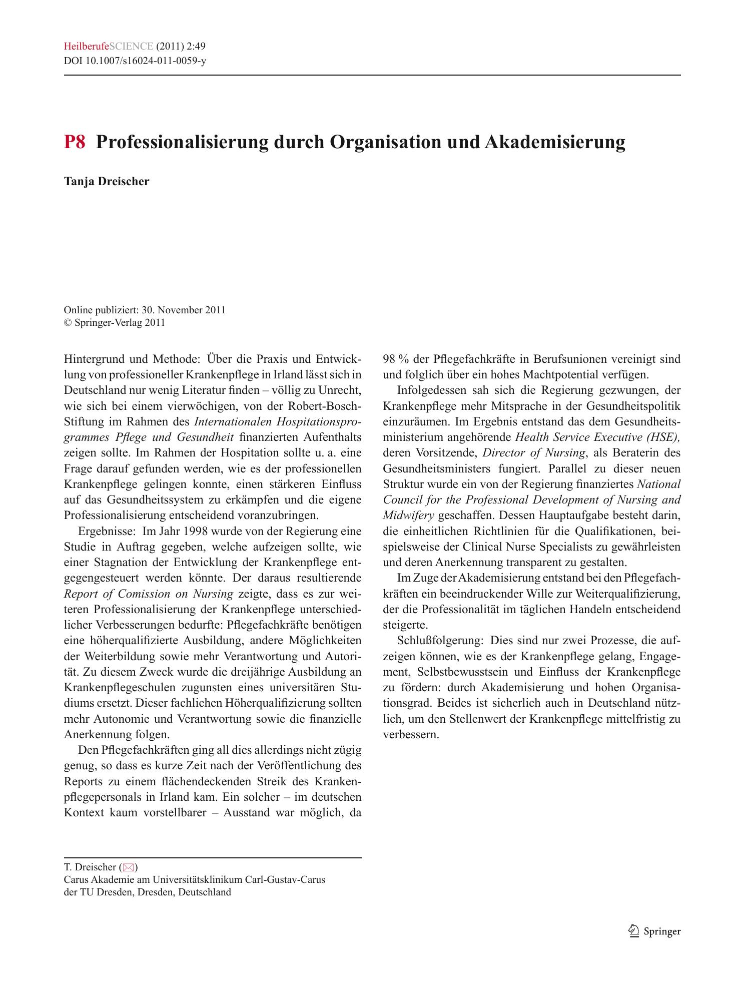 Vorschauseite 1: P8 Professionalisierung durch Organisation und Akademisierung