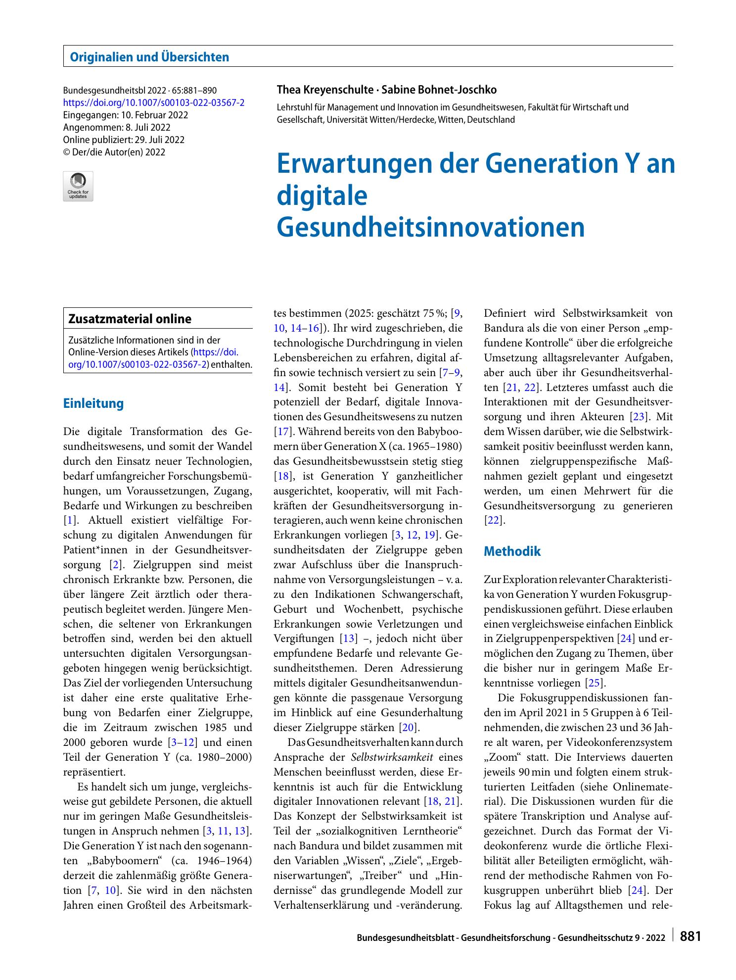 Vorschauseite 1: Erwartungen der Generation Y an digitale Gesundheitsinnovationen