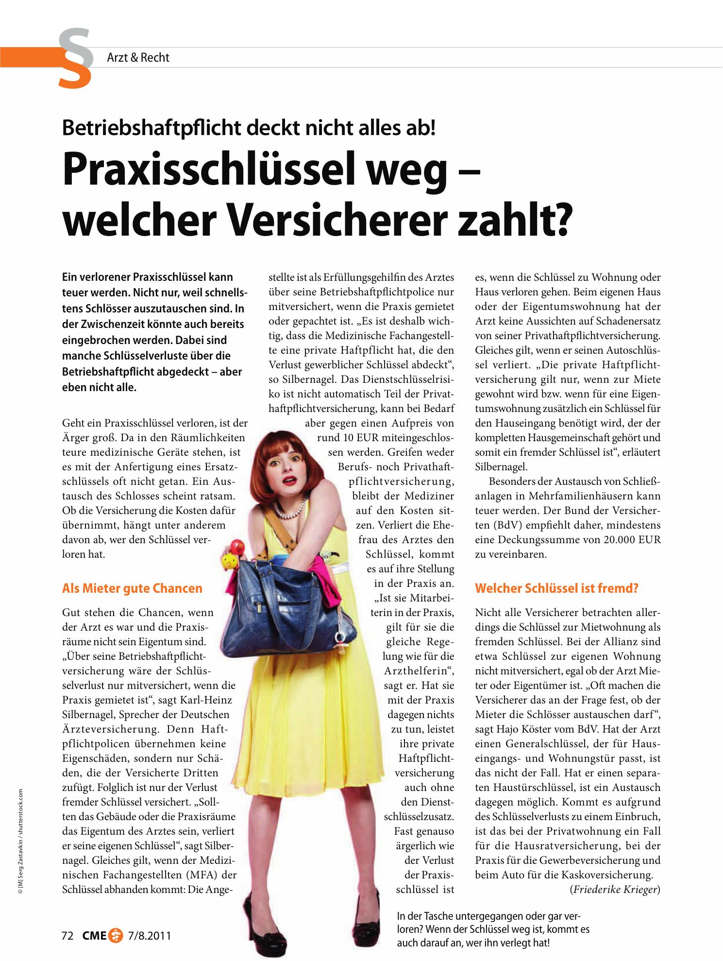 Vorschauseite 1: Praxisschlüssel weg — welcher Versicherer zahlt?