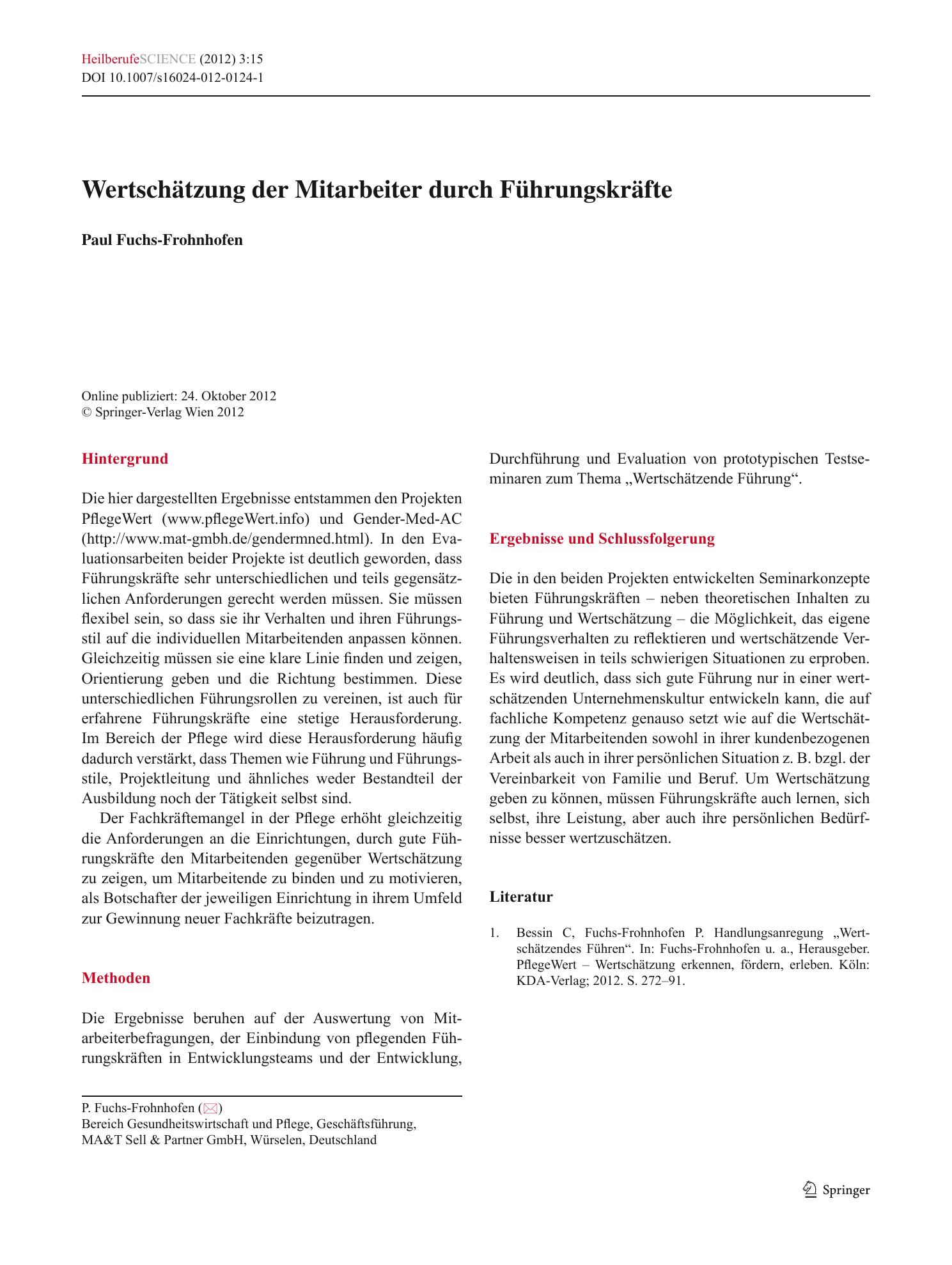 Vorschauseite 1: Wertschätzung der Mitarbeiter durch Führungskräfte