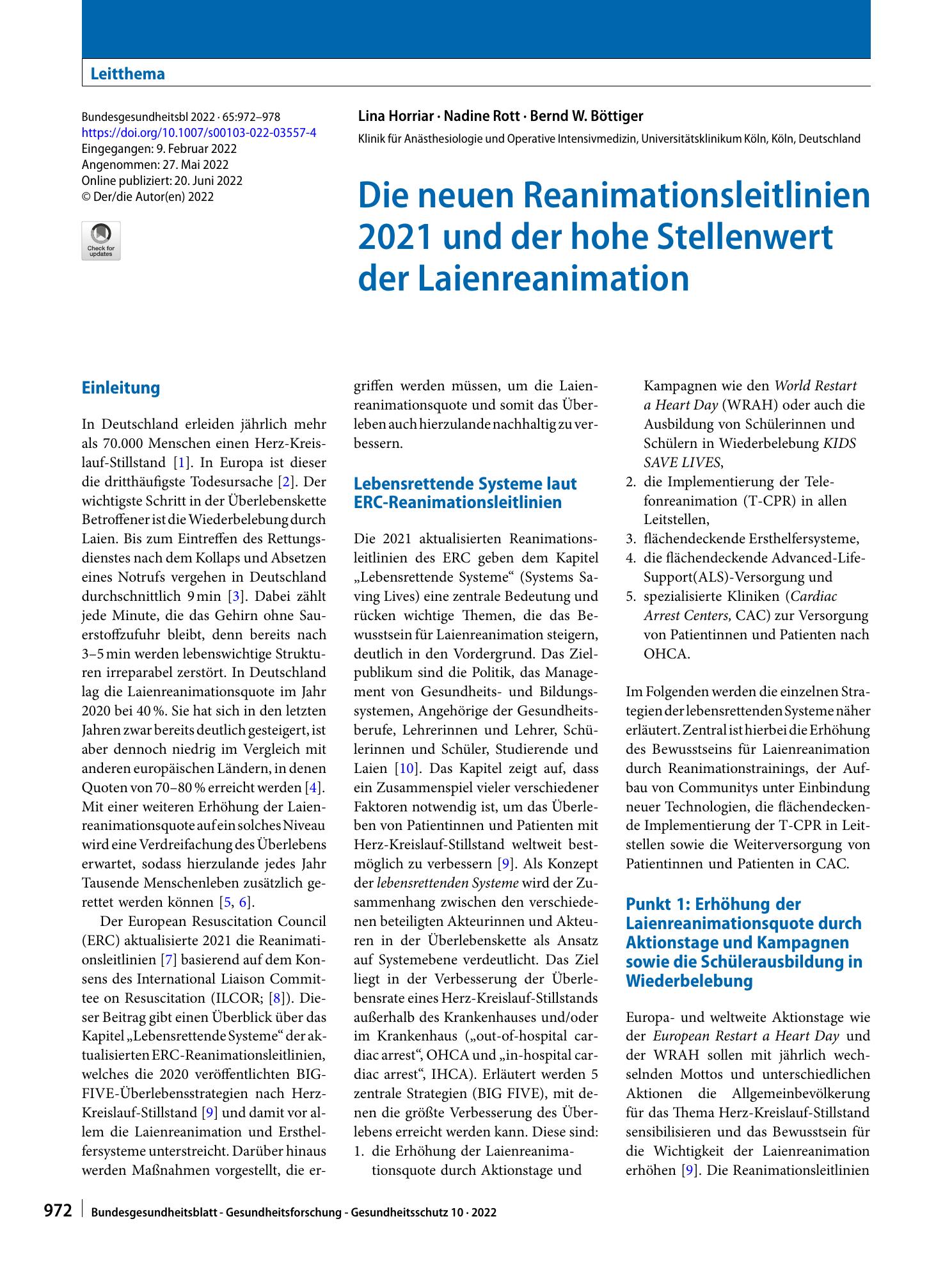 Vorschauseite 1: Die neuen Reanimationsleitlinien 2021 und der hohe Stellenwert der Laienreanimation