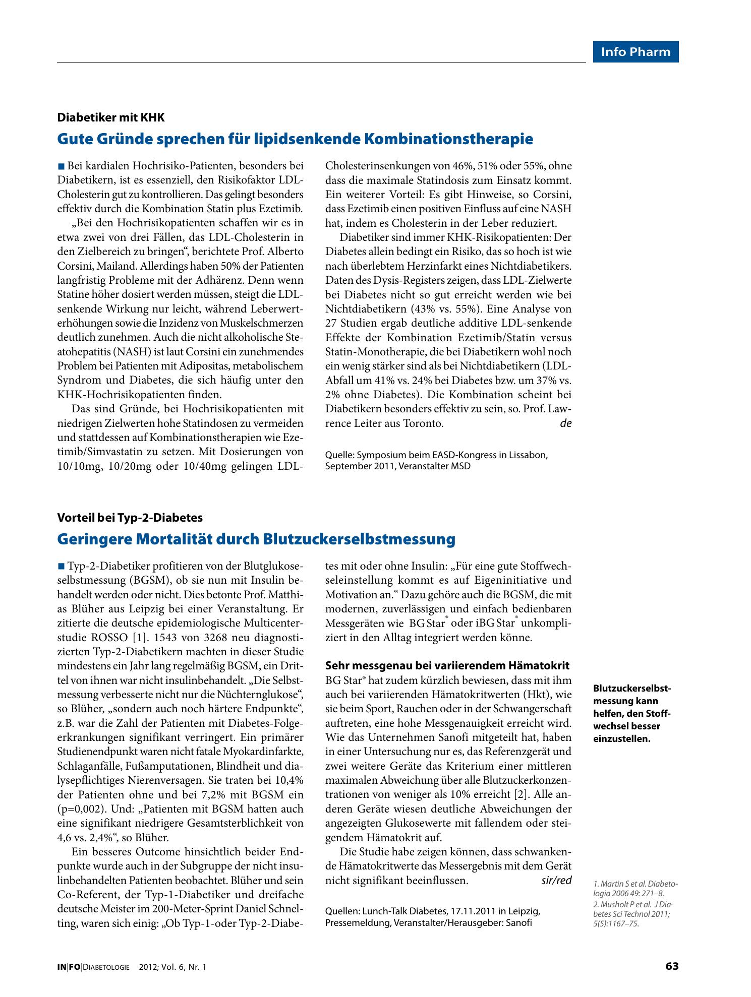 Vorschauseite 1: Geringere Mortalität durch Blutzuckerselbstmessung