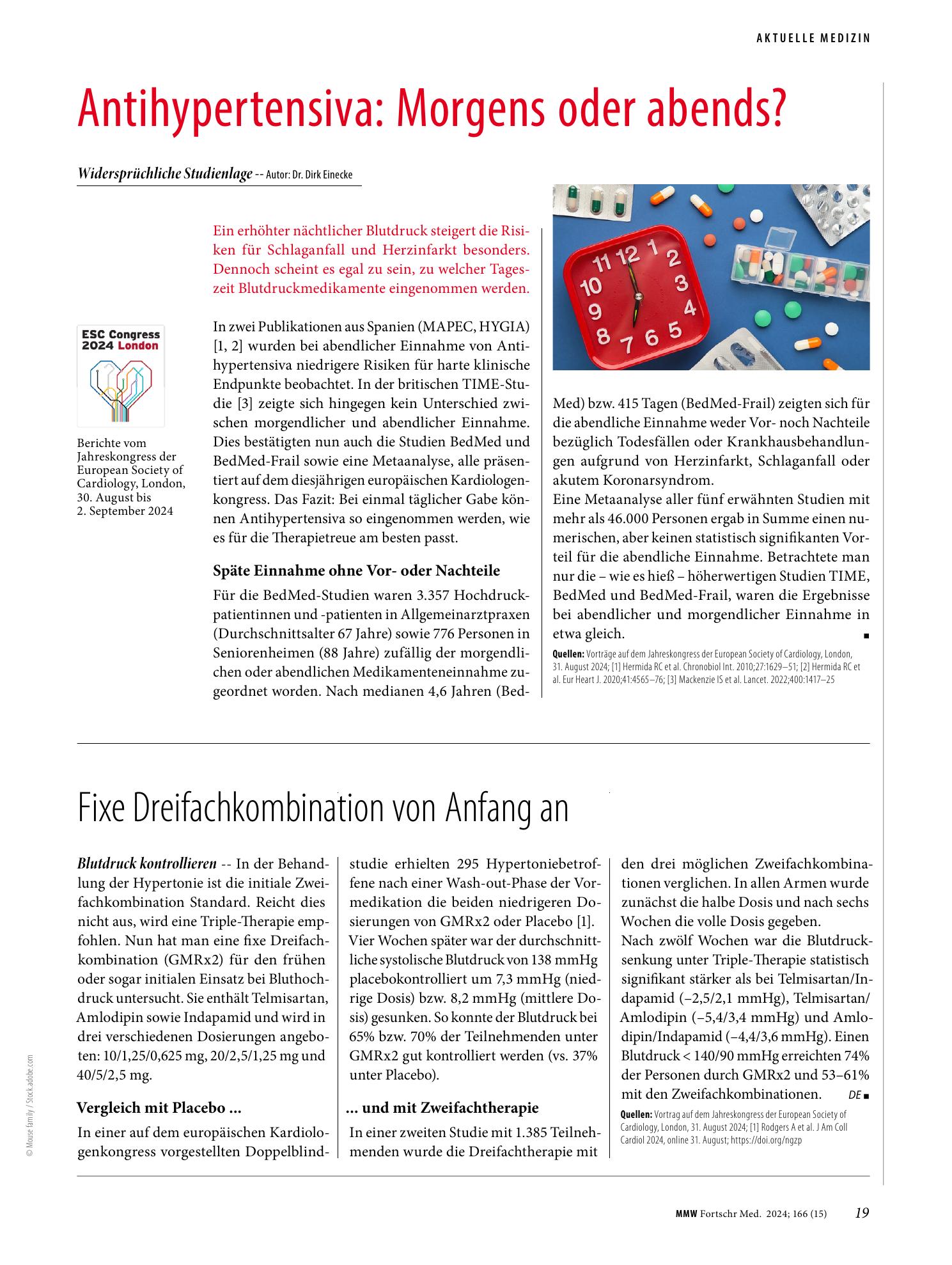 Vorschauseite 1: Antihypertensiva: Morgens oder abends?