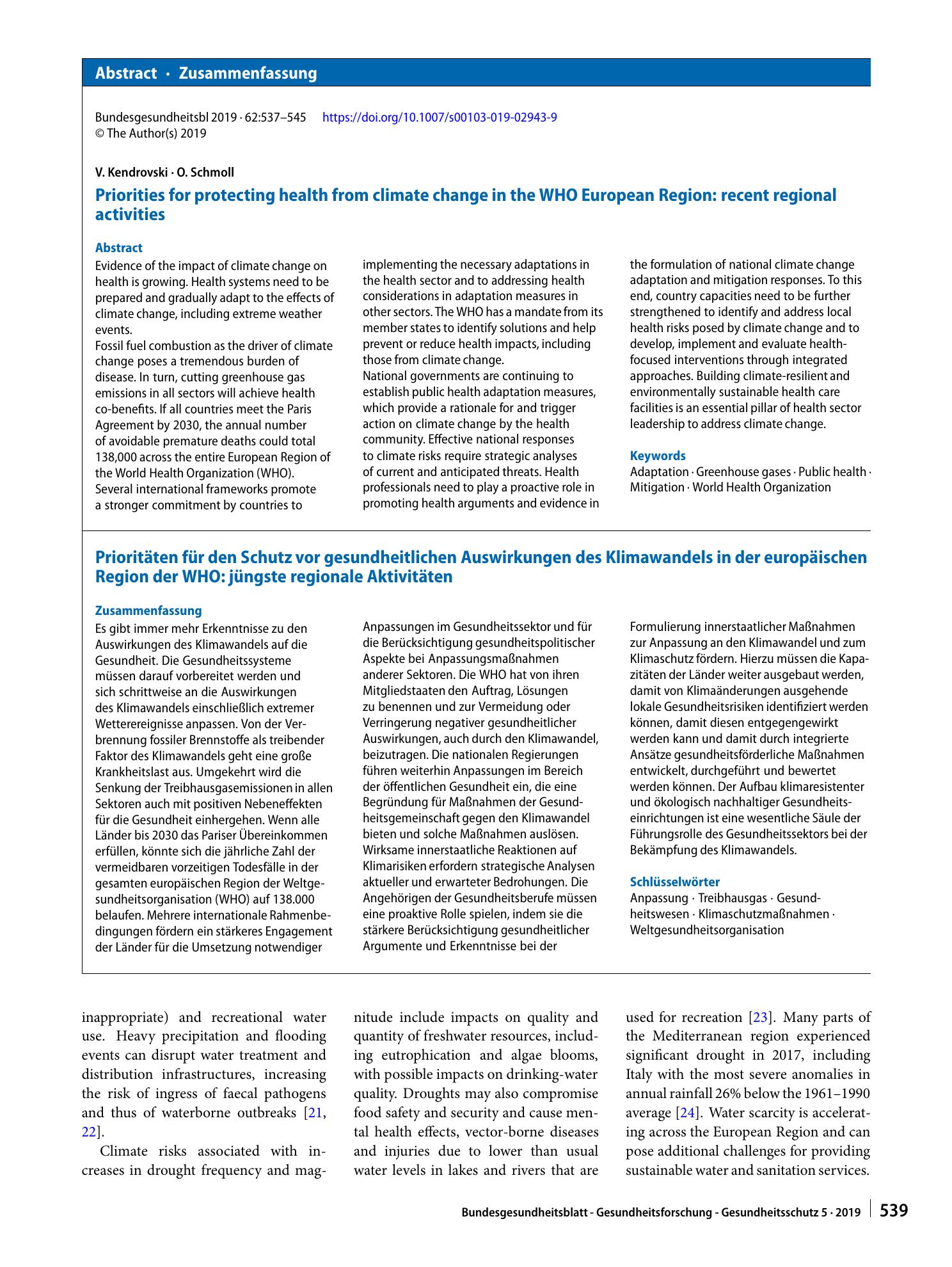 Vorschauseite 3: Priorities for protecting health from climate change in the WHO European Region: recent regional activities