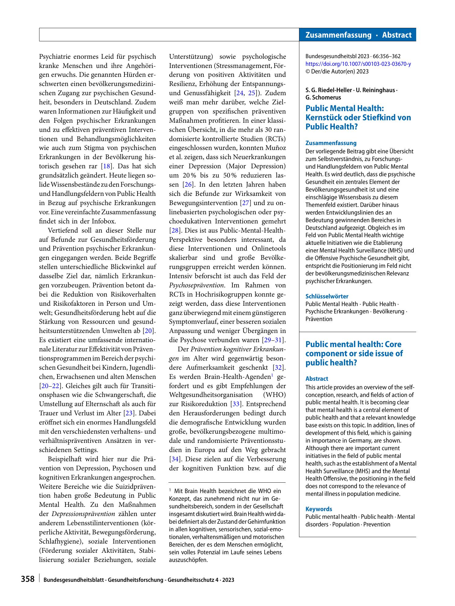 Vorschauseite 3: Public Mental Health: Kernstück oder Stiefkind von Public Health?