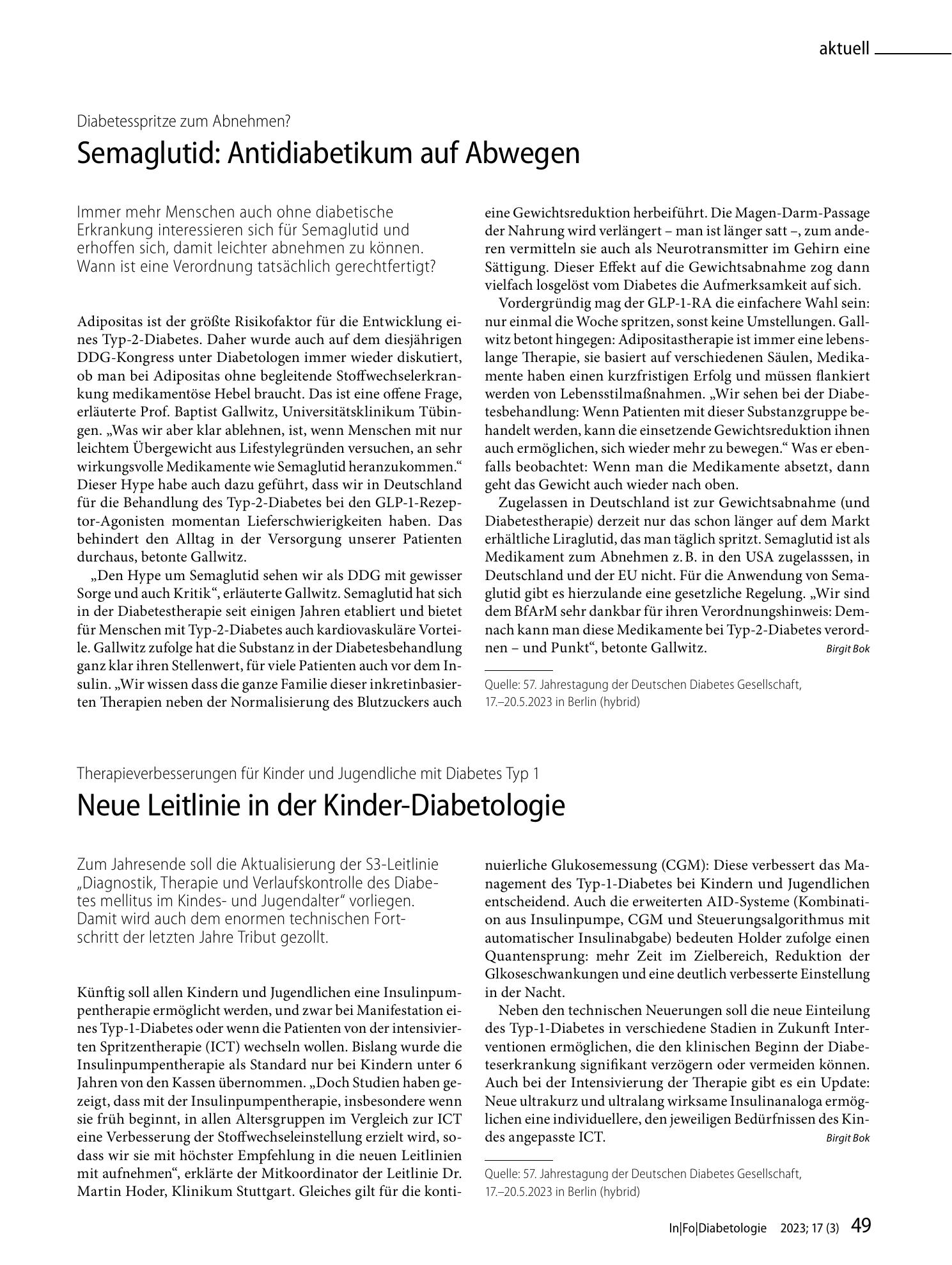 Vorschauseite 1: Neue Leitlinie in der Kinder-Diabetologie