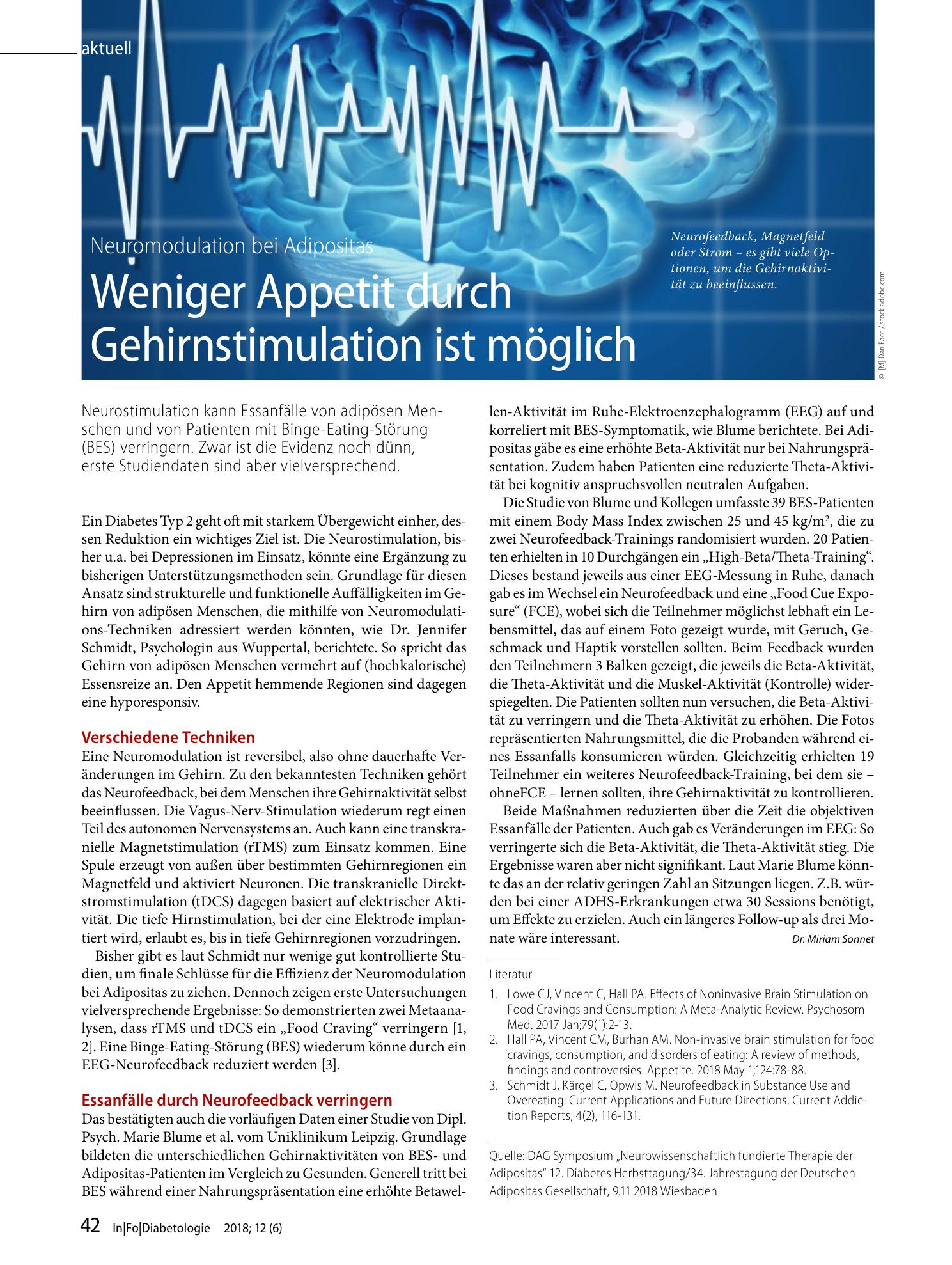 Vorschauseite 1: Weniger Appetit durch Gehirnstimulation ist möglich