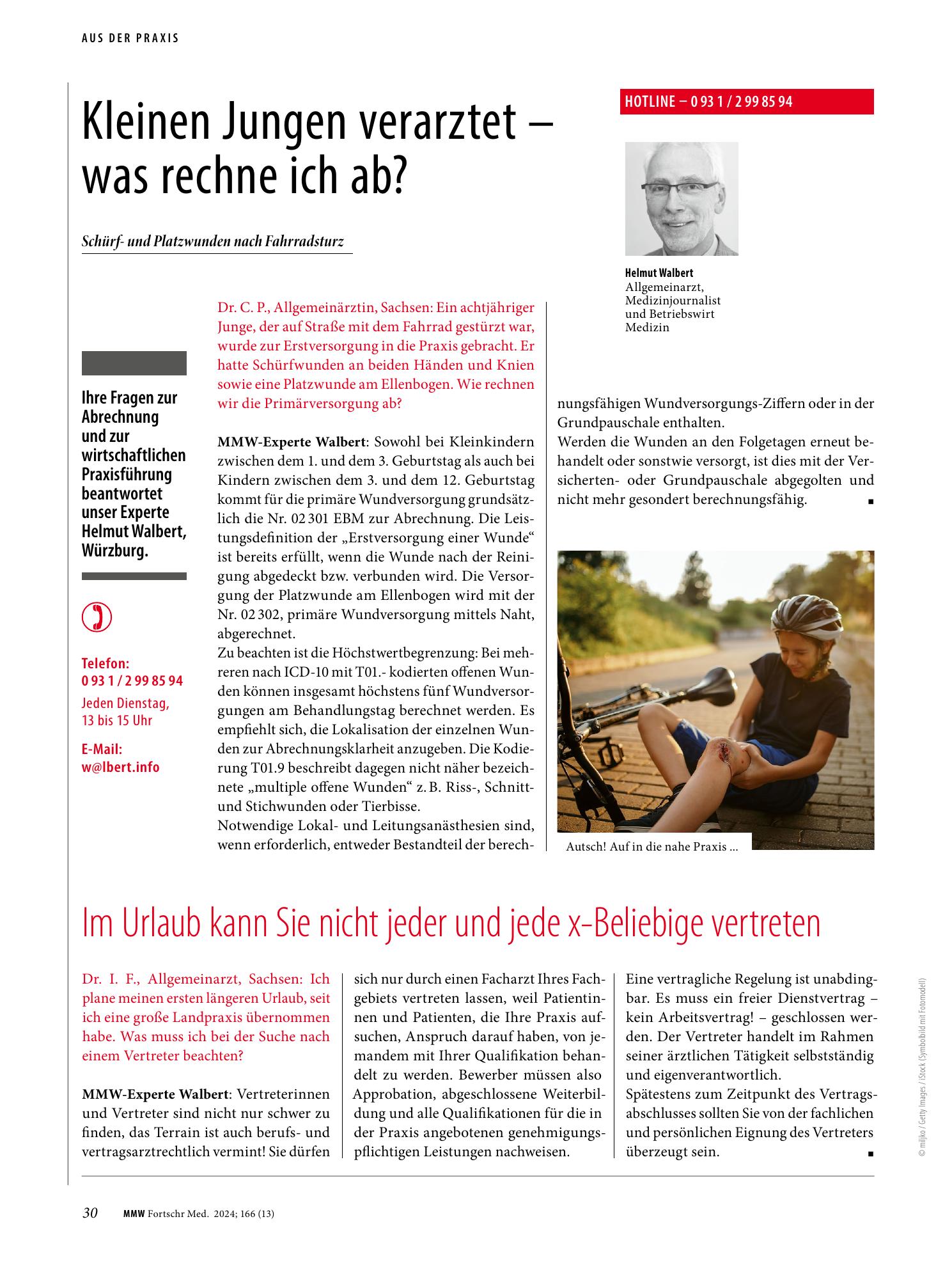 Vorschauseite 1: Kleinen Jungen verarztet - was rechne ich ab?