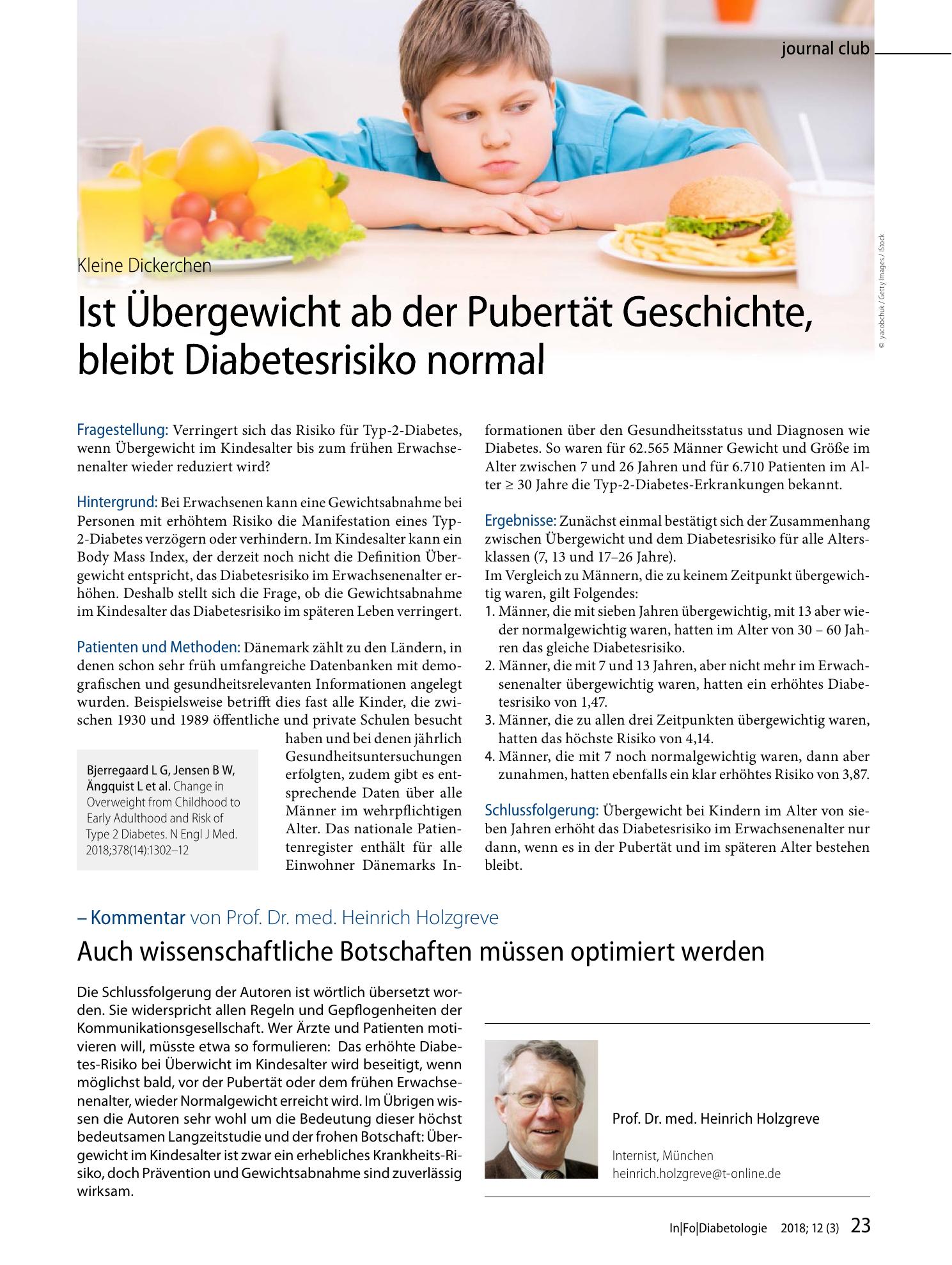 Vorschauseite 1: Ist Übergewicht ab der Pubertät Geschichte, bleibt Diabetesrisiko normal