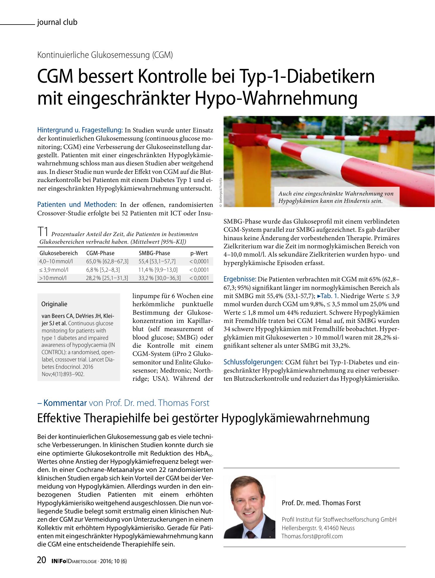 Vorschauseite 1: CGM bessert Kontrolle bei Typ-1-Diabetikern mit eingeschränkter Hypo-Wahrnehmung